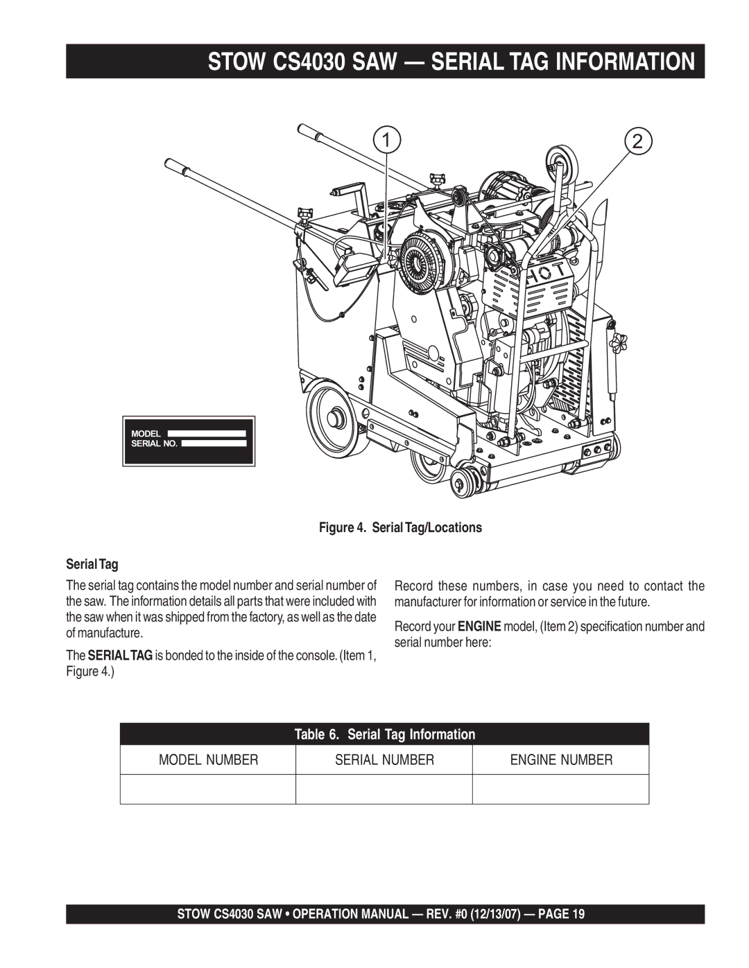 Stow cs403030, cs403026, cs 403016, cs403020 Stow CS4030 SAW Serial TAG Information, Serial Tag/Locations SerialTag 