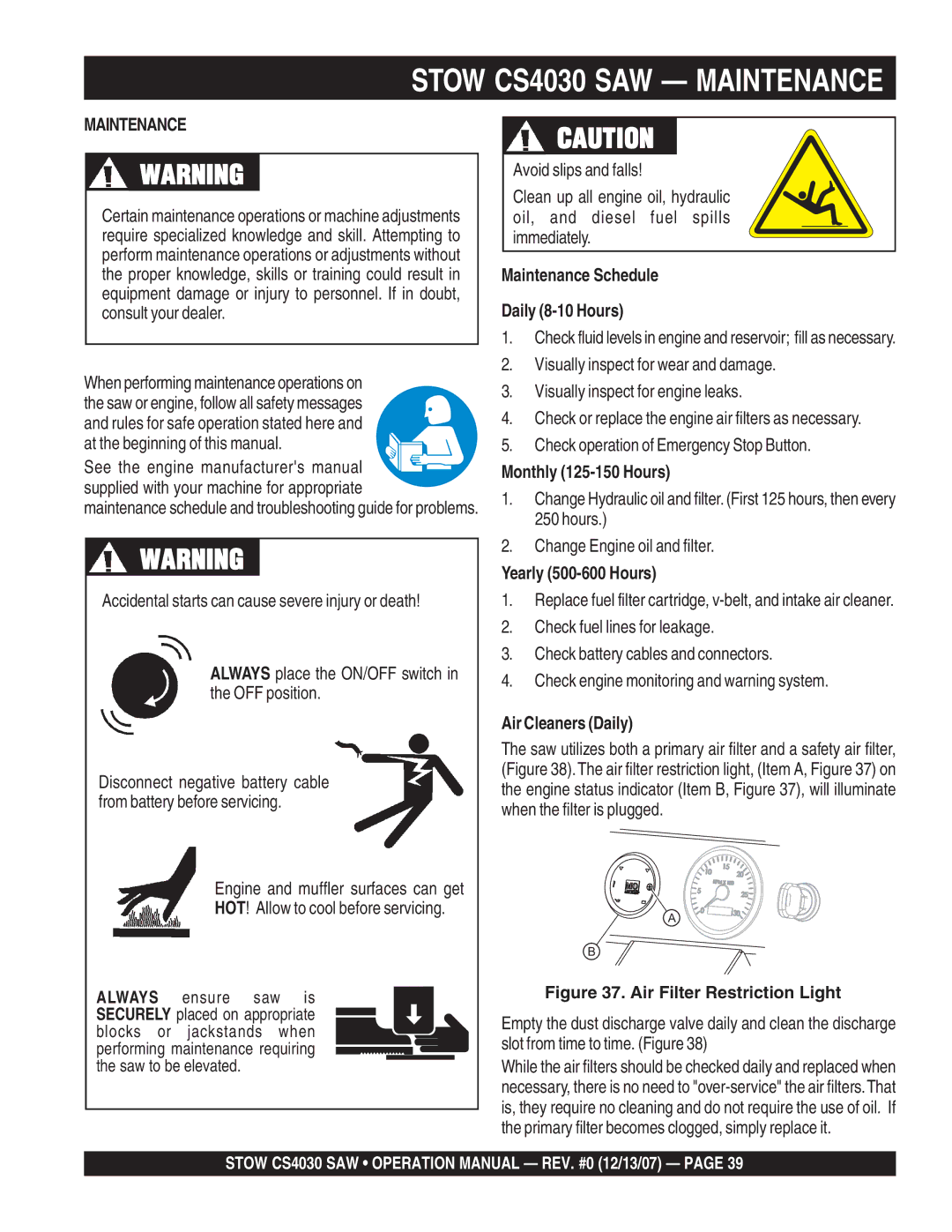 Stow cs403030, cs403026, cs 403016, cs403020 operation manual Stow CS4030 SAW Maintenance 