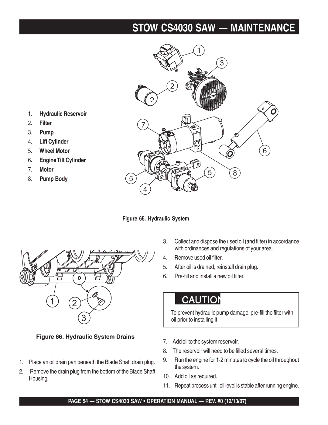 Stow cs403020, cs403026, cs 403016, cs403030 operation manual Hydraulic System Drains 