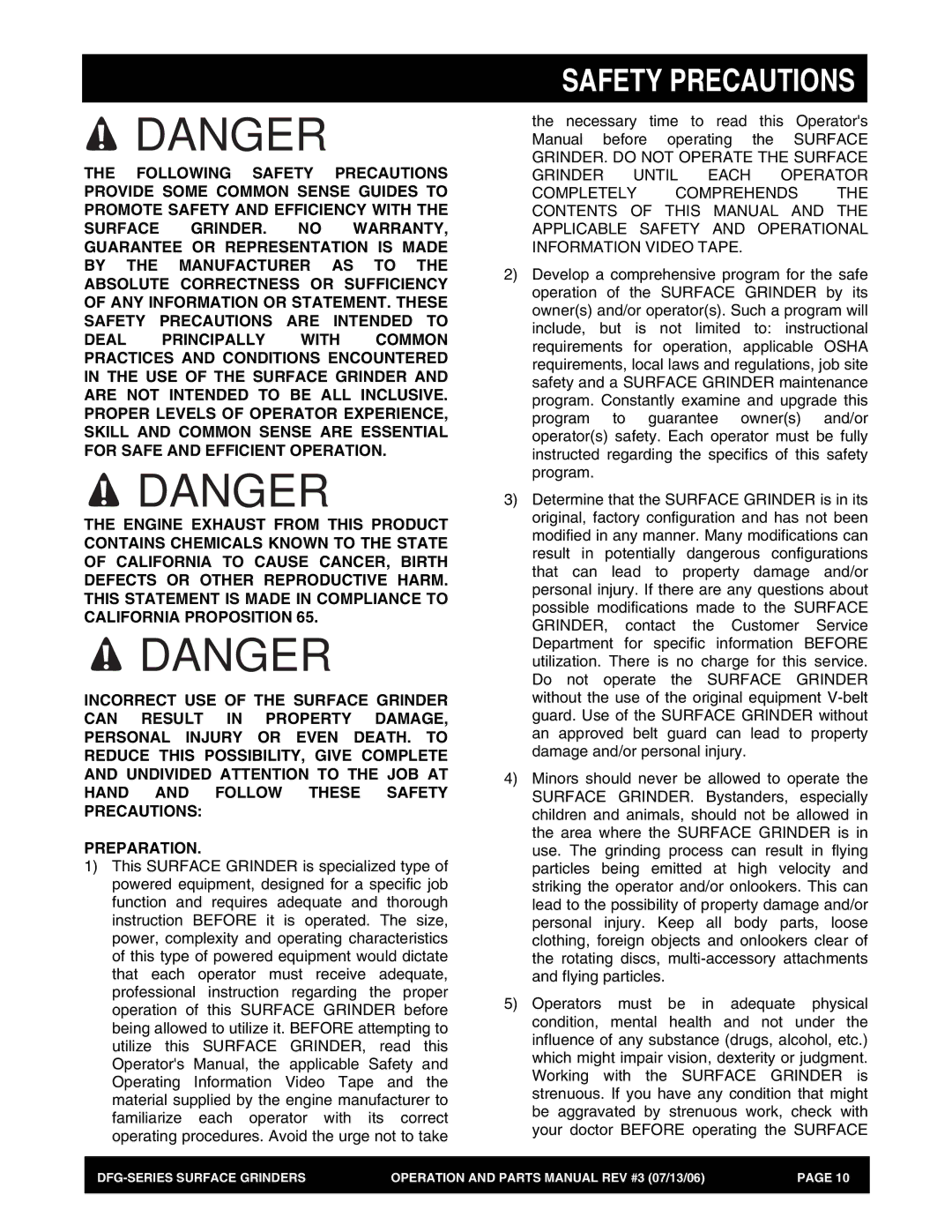 Stow DFG Series manual Safety Precautions 