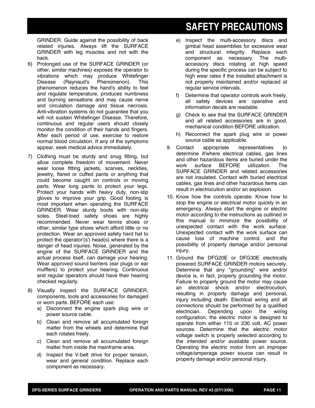 Stow DFG Series manual Safety Precautions 