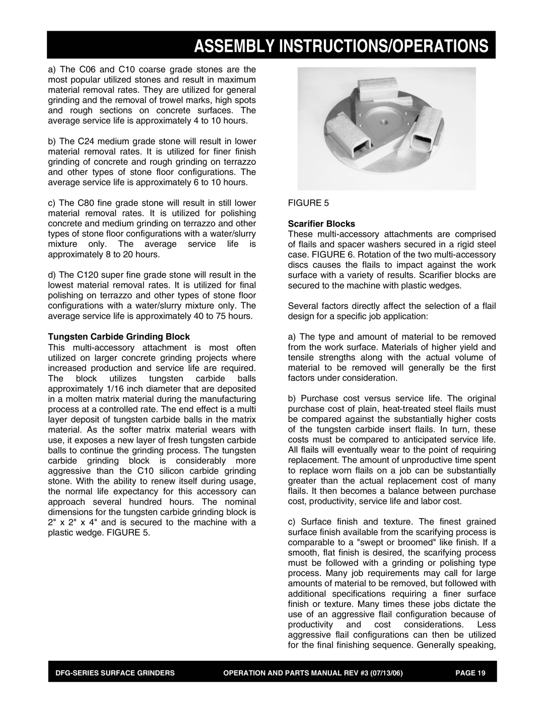 Stow DFG Series manual Tungsten Carbide Grinding Block, Scarifier Blocks 