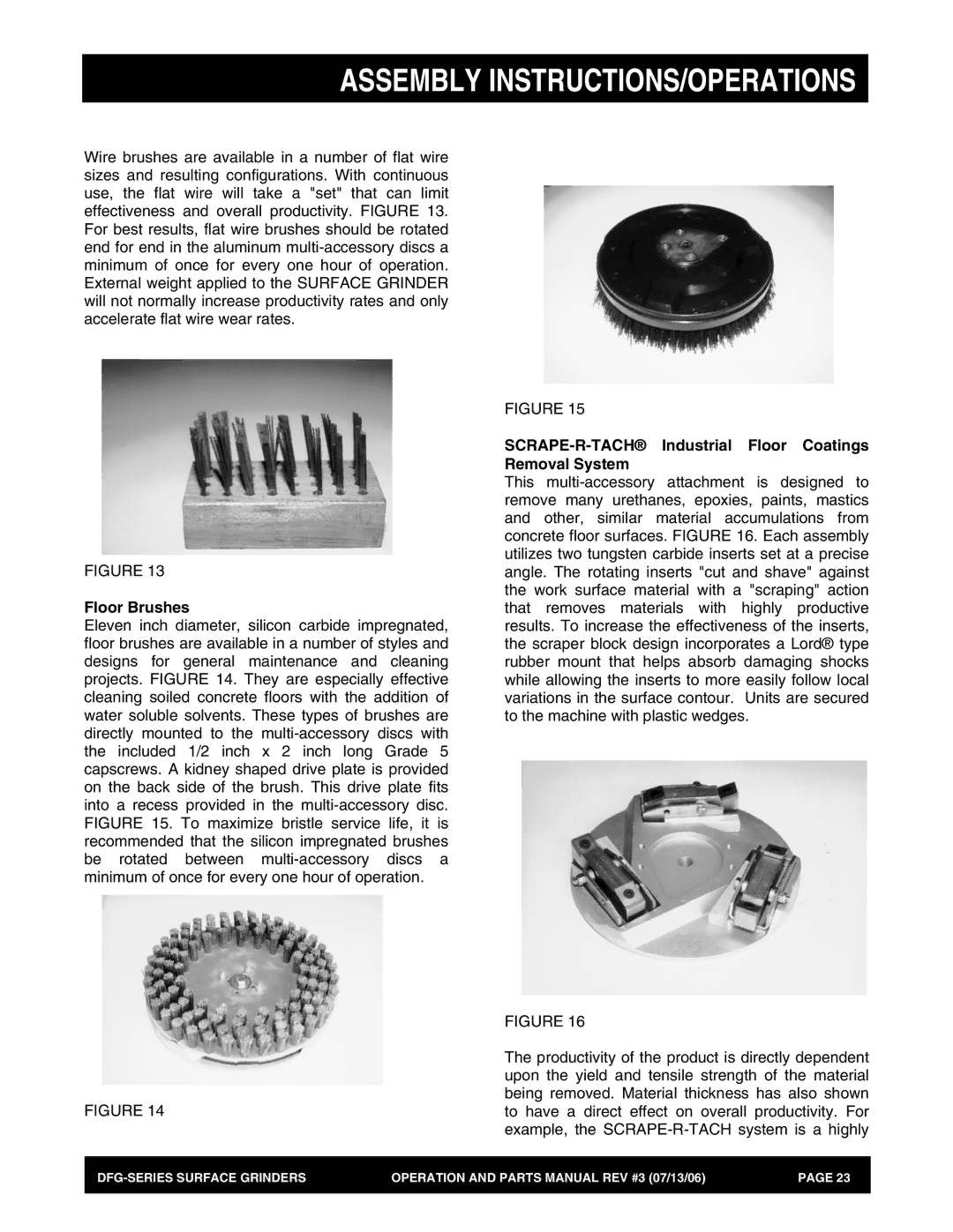 Stow DFG Series manual Floor Brushes, SCRAPE-R-TACH Industrial Floor Coatings Removal System 