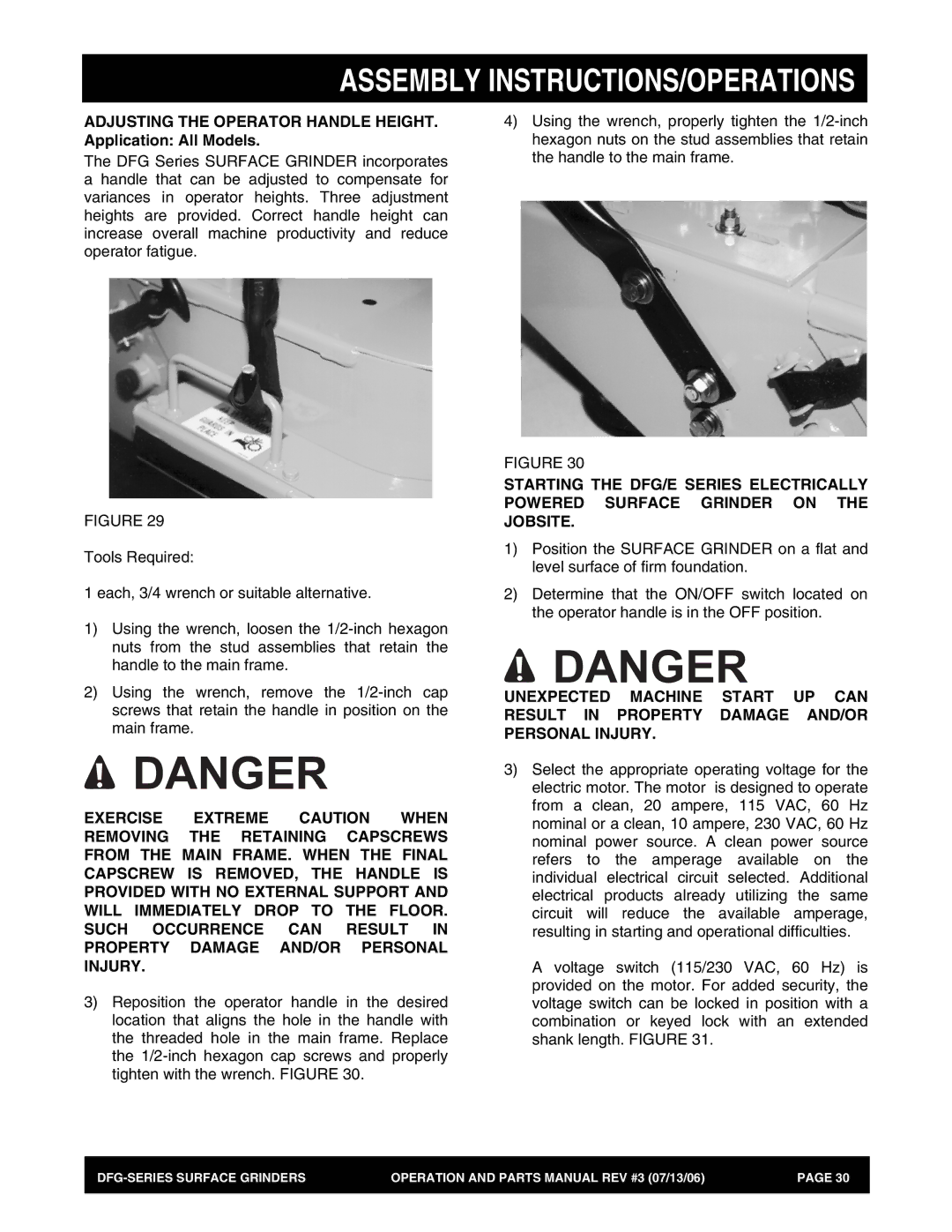 Stow DFG Series manual Adjusting the Operator Handle HEIGHT. Application All Models 