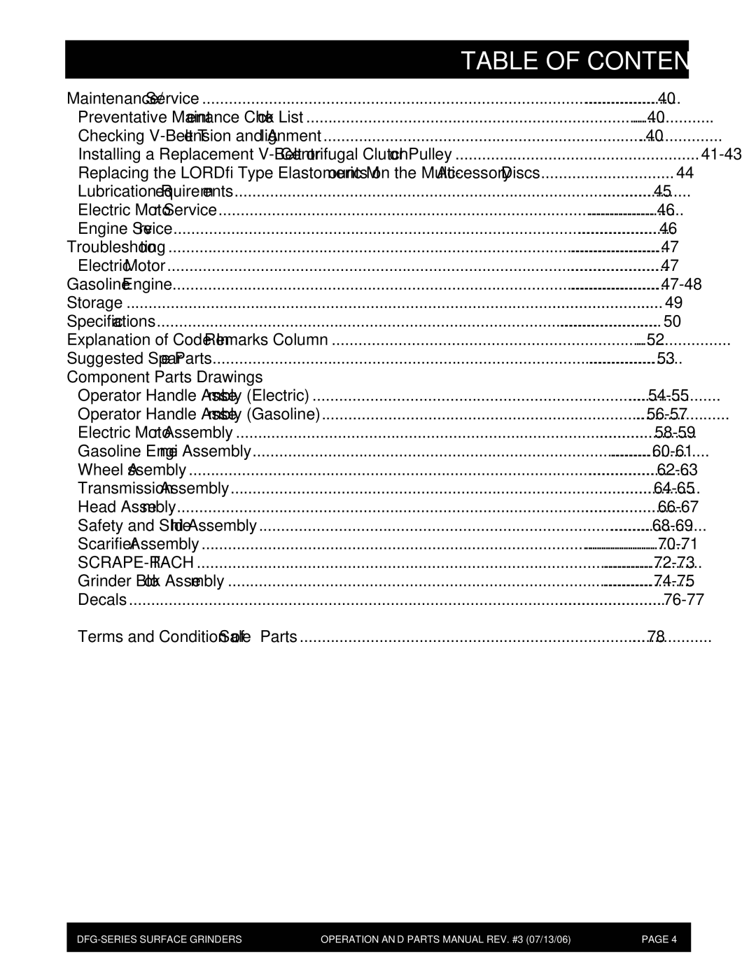 Stow DFG Series manual Table of Contents 