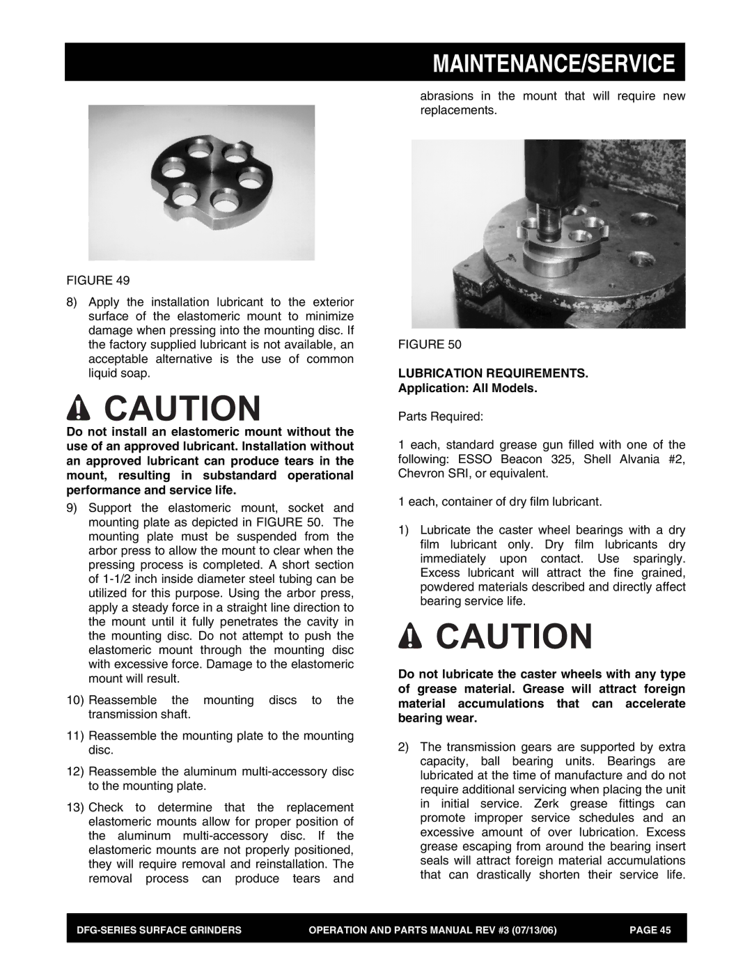 Stow DFG Series manual Lubrication Requirements, Application All Models 