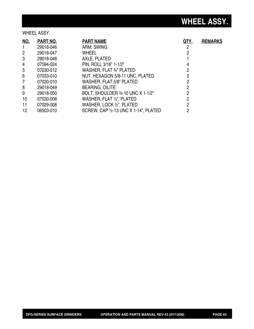 Stow DFG Series ARM, Swing, Wheel, AXLE, Plated, WASHER, Flat ¾ Plated, NUT, Hexagon 5/8-11 UNC, Plated, BEARING, Oilite 