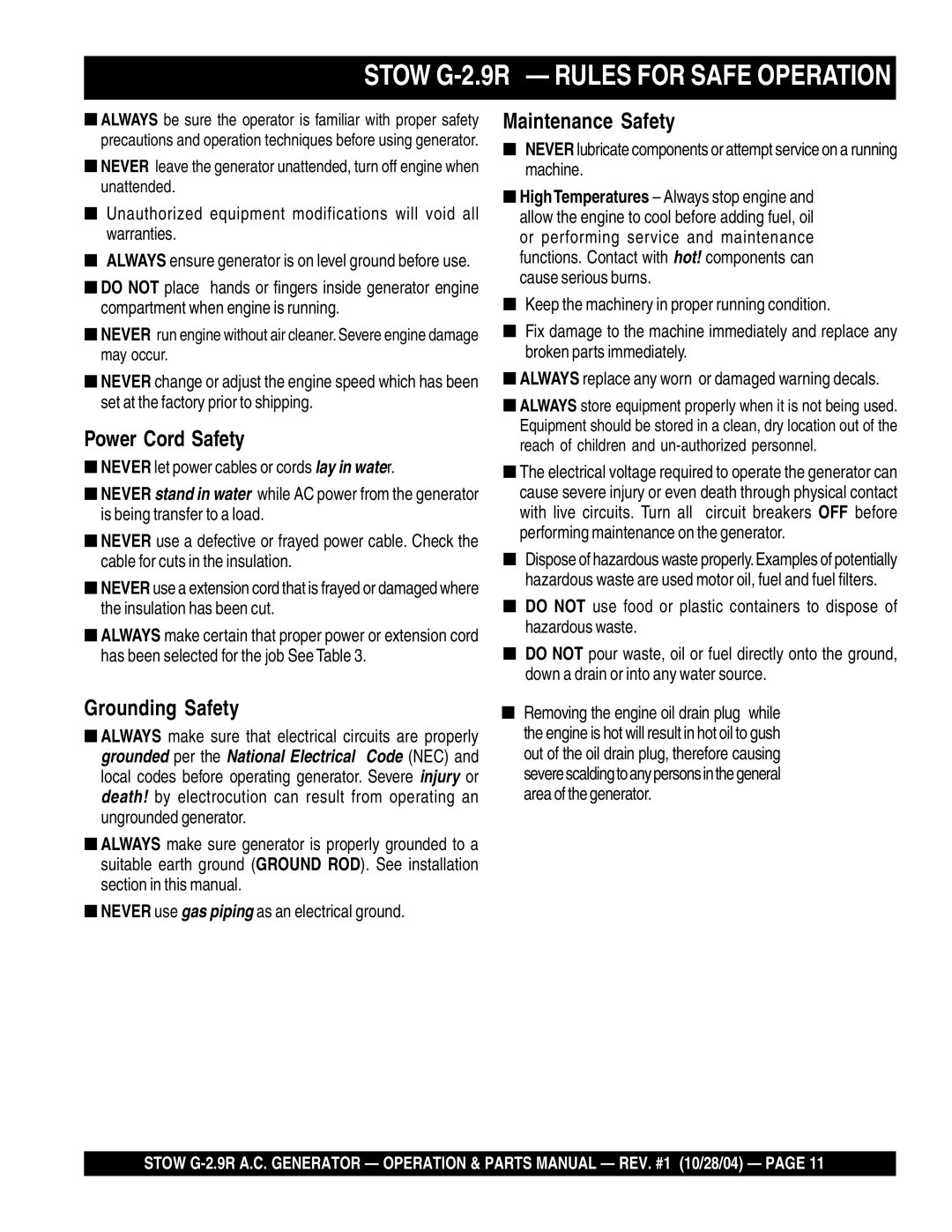 Stow manual Stow G-2.9R Rules for Safe Operation 