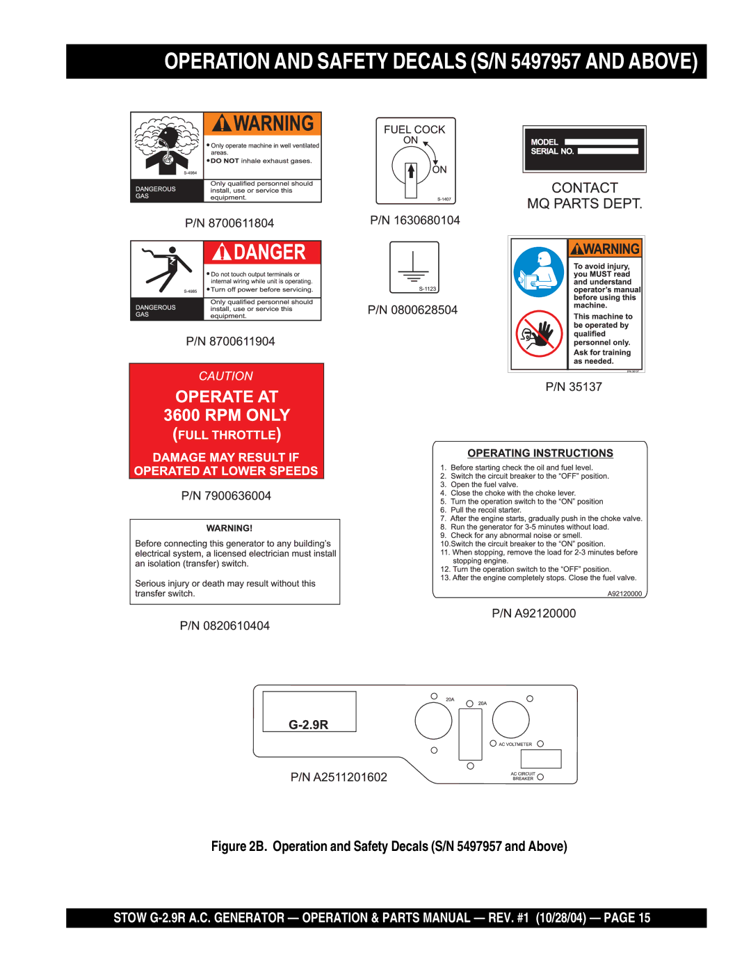 Stow G-2.9R manual Operation and Safety Decals S/N 5497957 and Above 