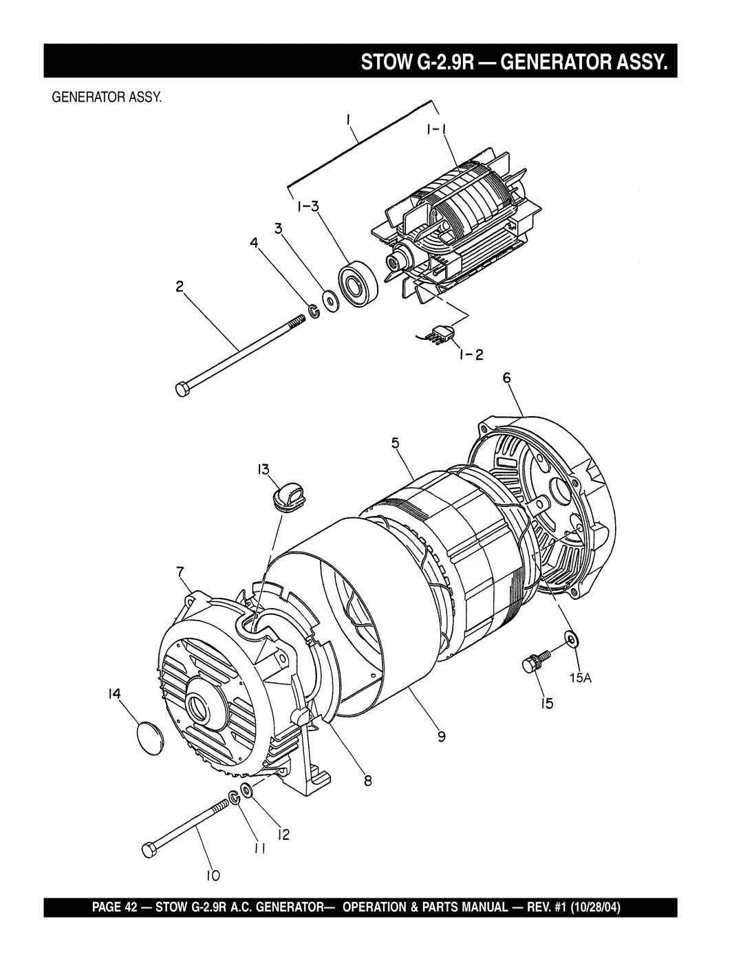 Stow manual Stow G-2.9R Generator Assy 