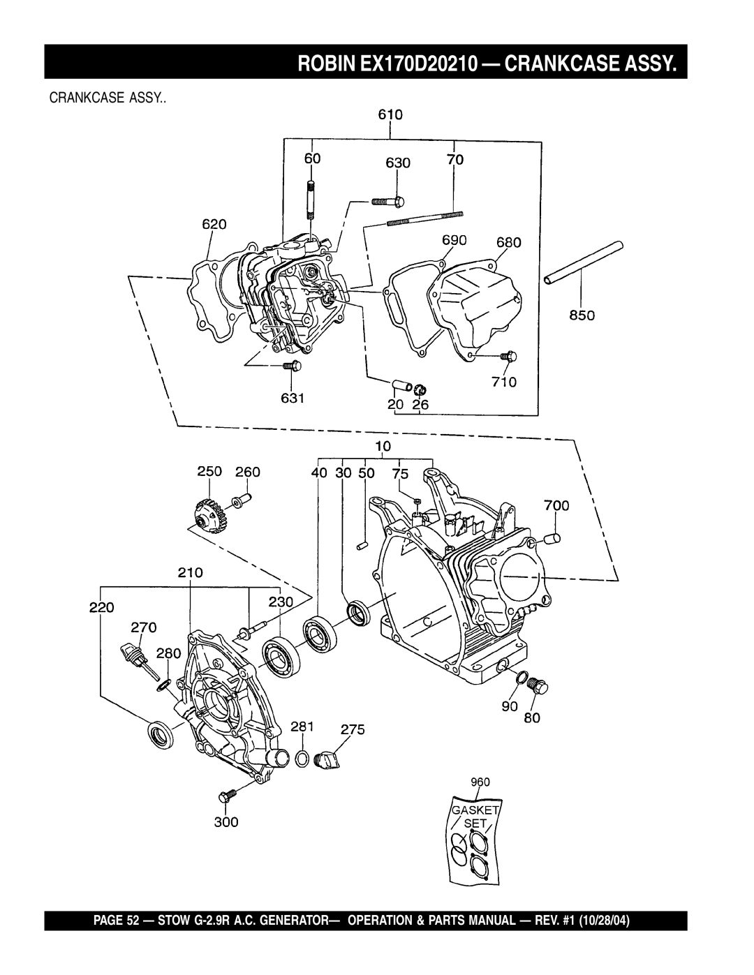 Stow G-2.9R manual Robin EX170D20210 Crankcase Assy 