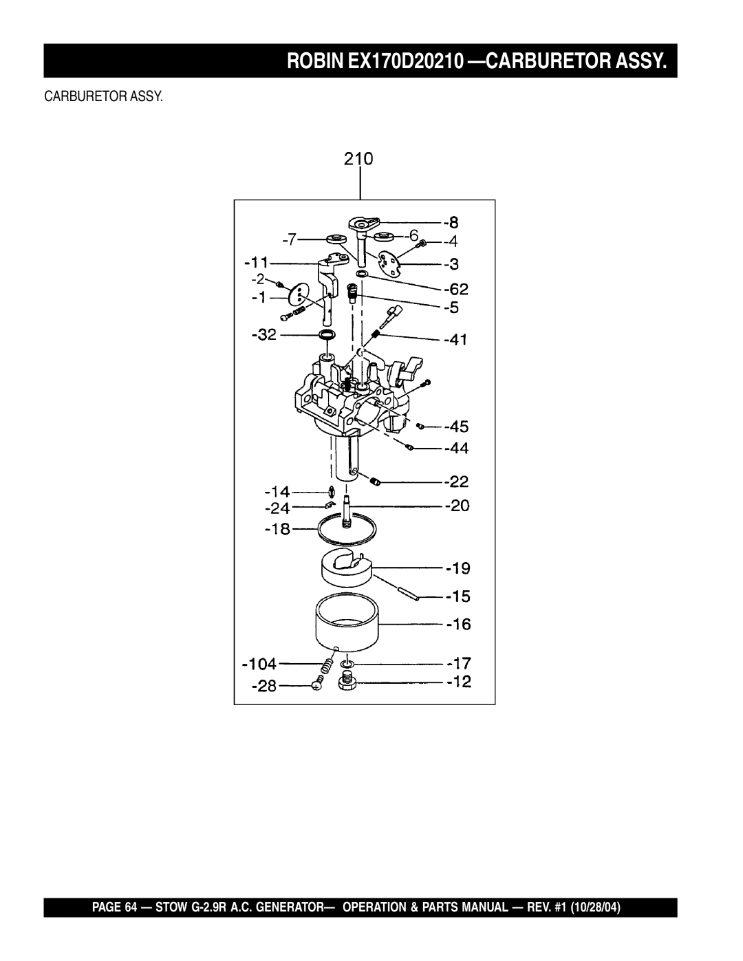 Stow G-2.9R manual Robin EX170D20210 -CARBURETOR Assy 