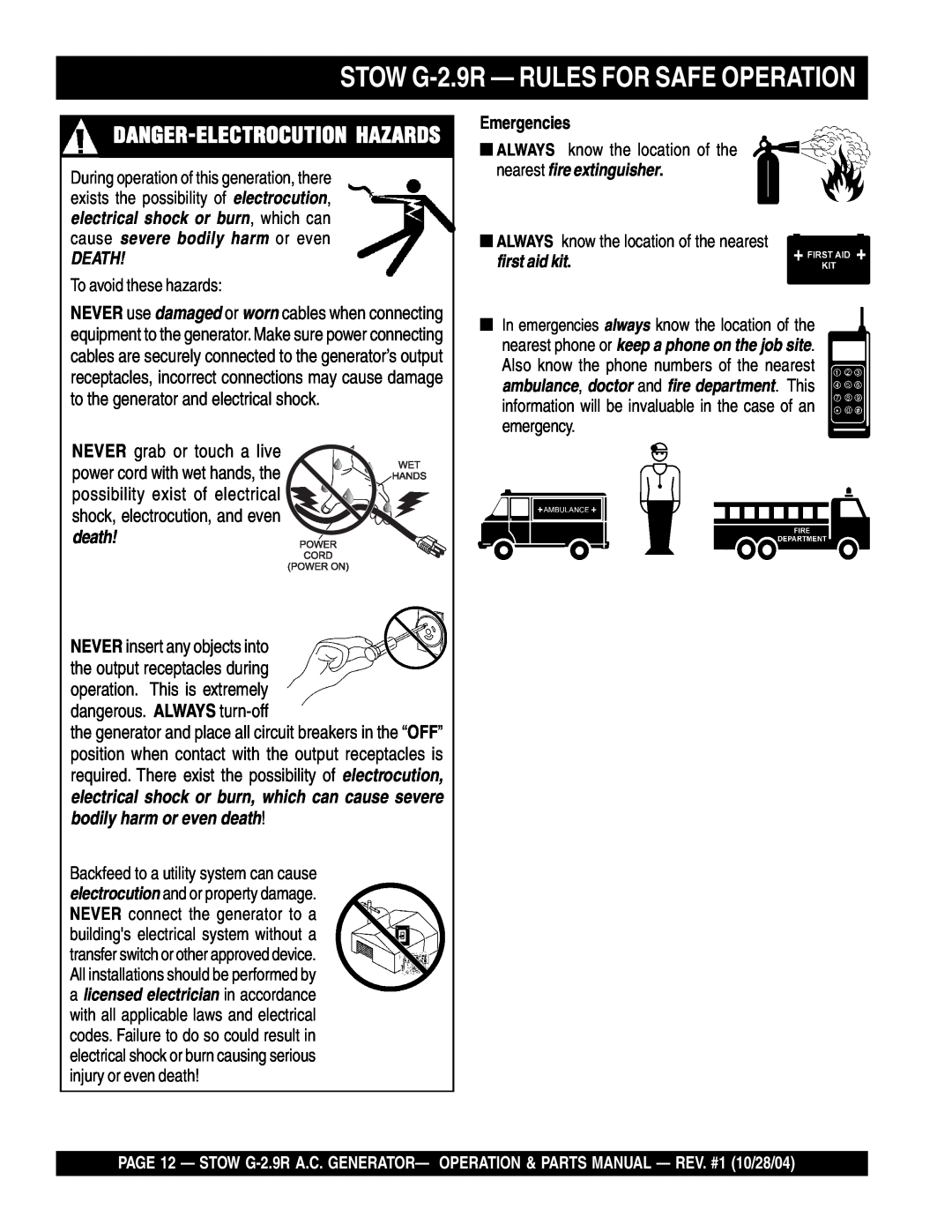 Stow manual STOW G-2.9R - RULES FOR SAFE OPERATION, Danger-Electrocution Hazards, Death, Emergencies 