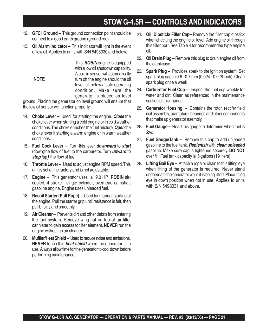 Stow G-4.5R manual With S/N 5498031 and above 