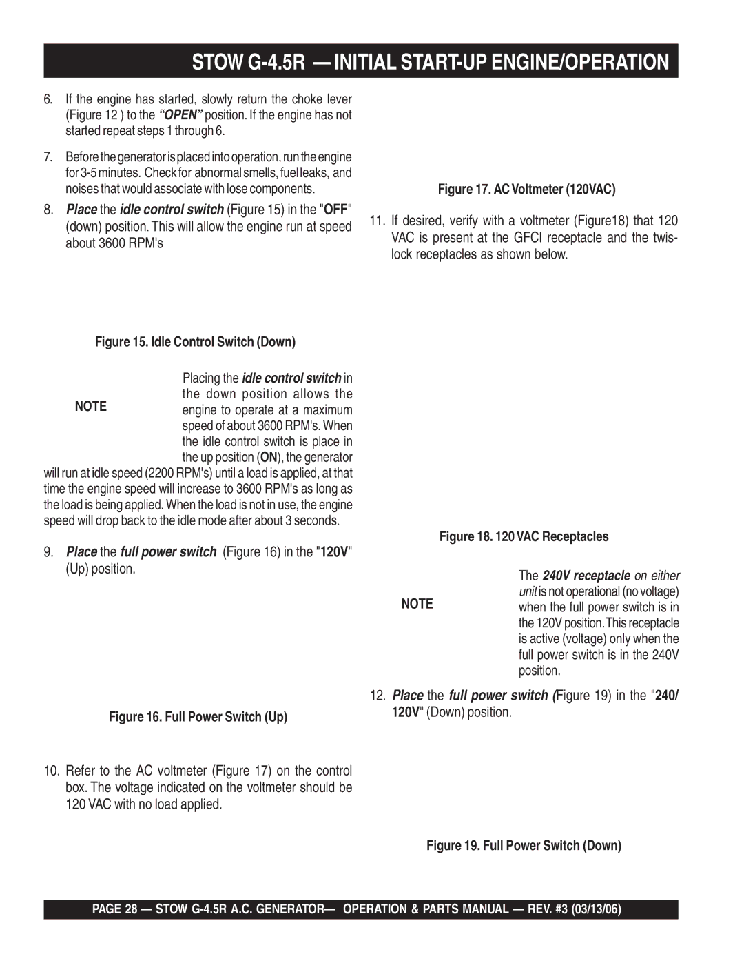 Stow manual Stow G-4.5R Initial START-UP ENGINE/OPERATION, Noises that would associate with lose components 