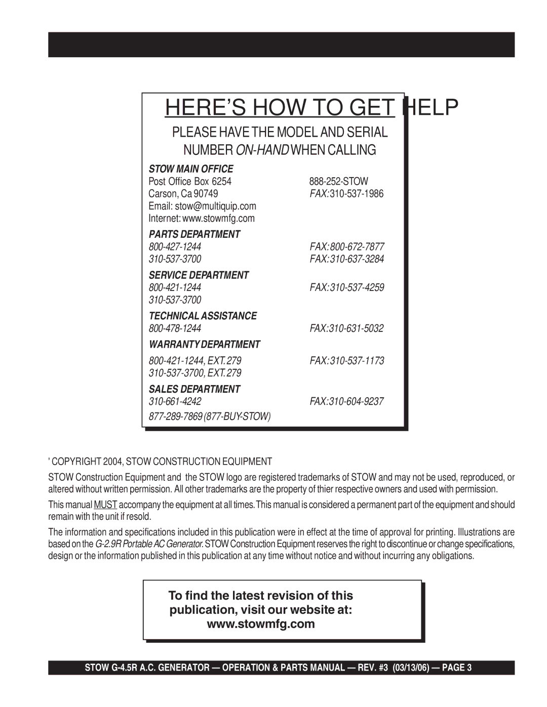 Stow G-4.5R manual Heres HOW to GET Help 