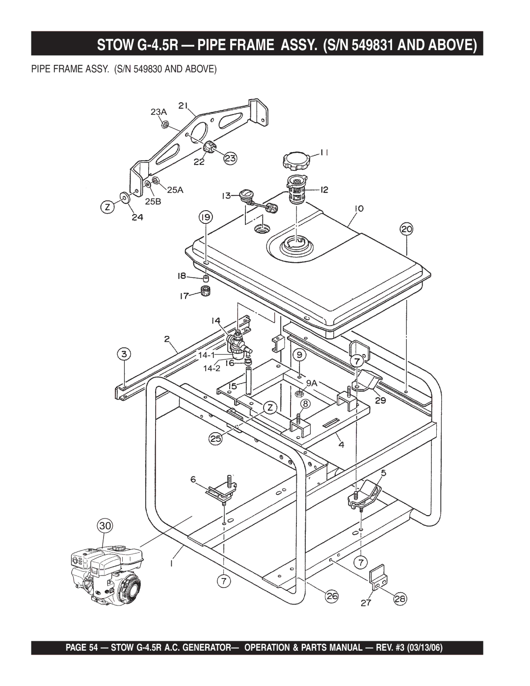 Stow manual Stow G-4.5R Pipe Frame ASSY. S/N 549831 and Above, Pipe Frame ASSY. S/N 549830 and Above 