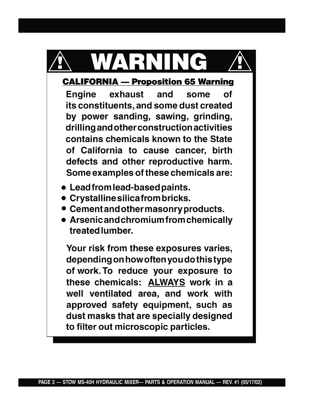 Stow MS-40H operation manual 