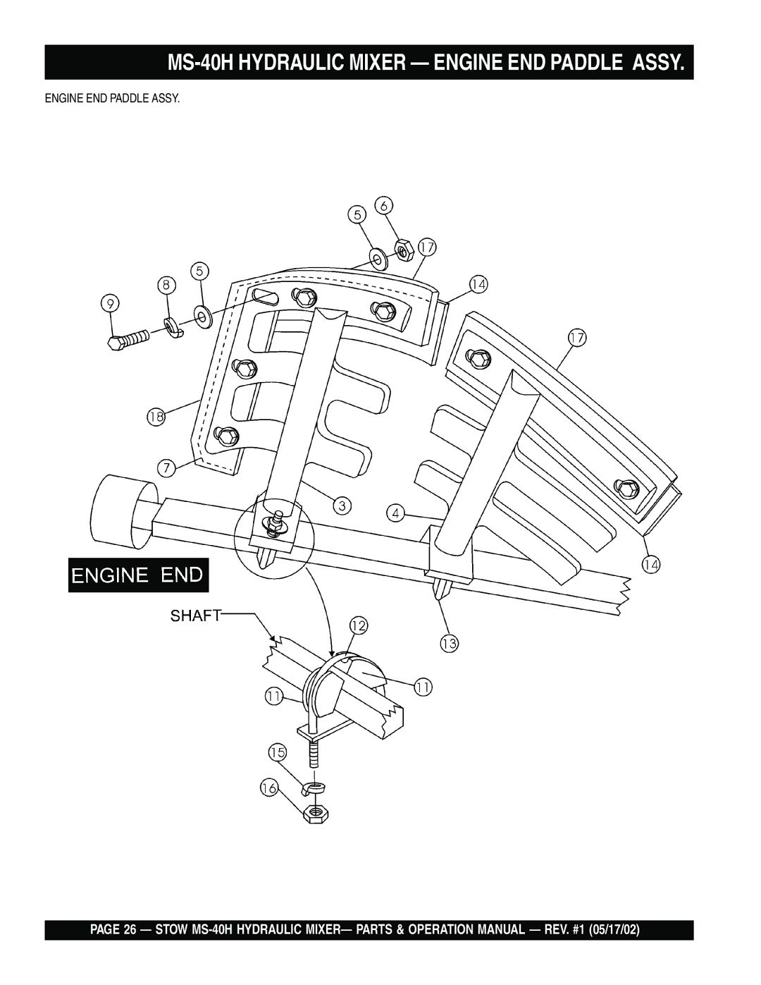 Stow operation manual MS-40H Hydraulic Mixer Engine END Paddle Assy 