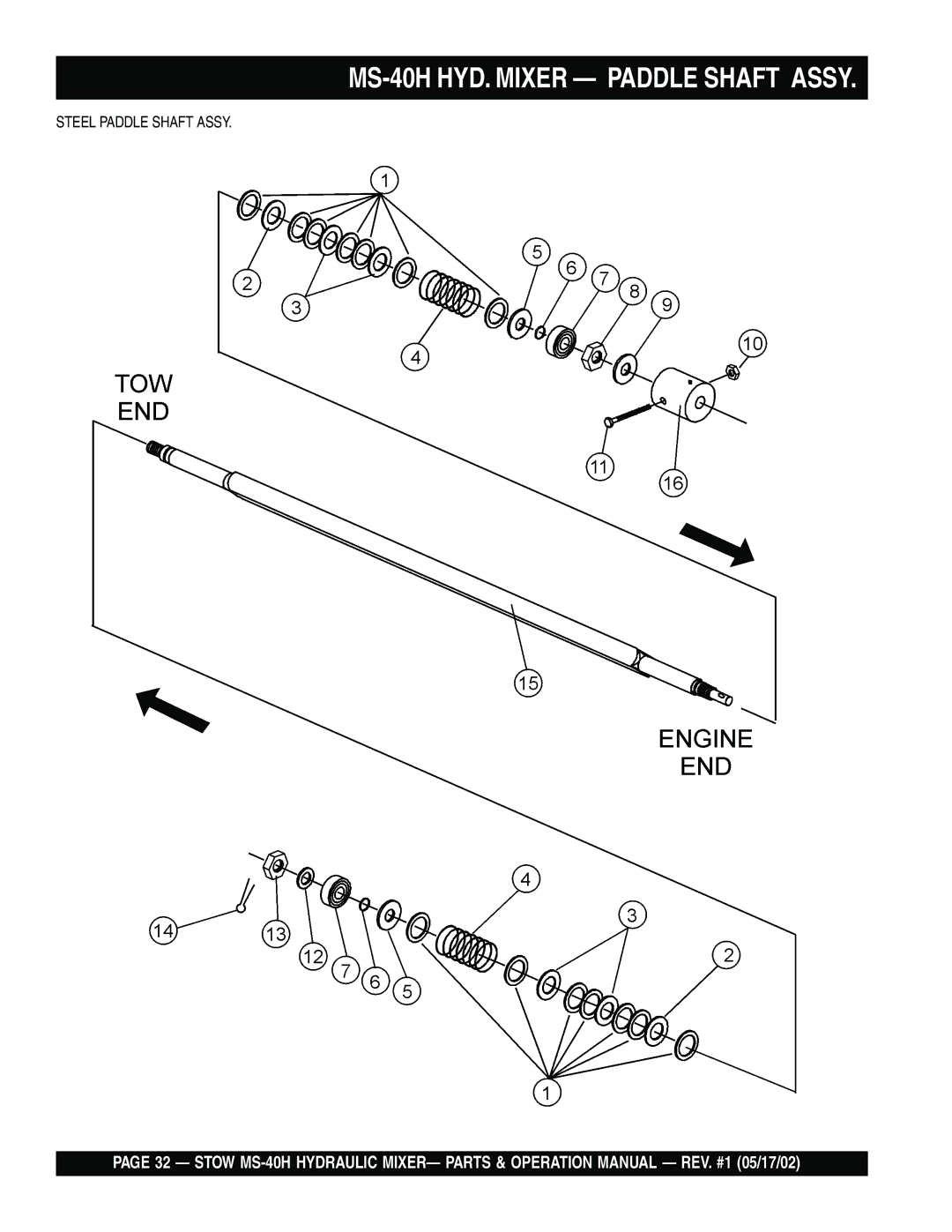 Stow operation manual MS-40H HYD. Mixer Paddle Shaft Assy 