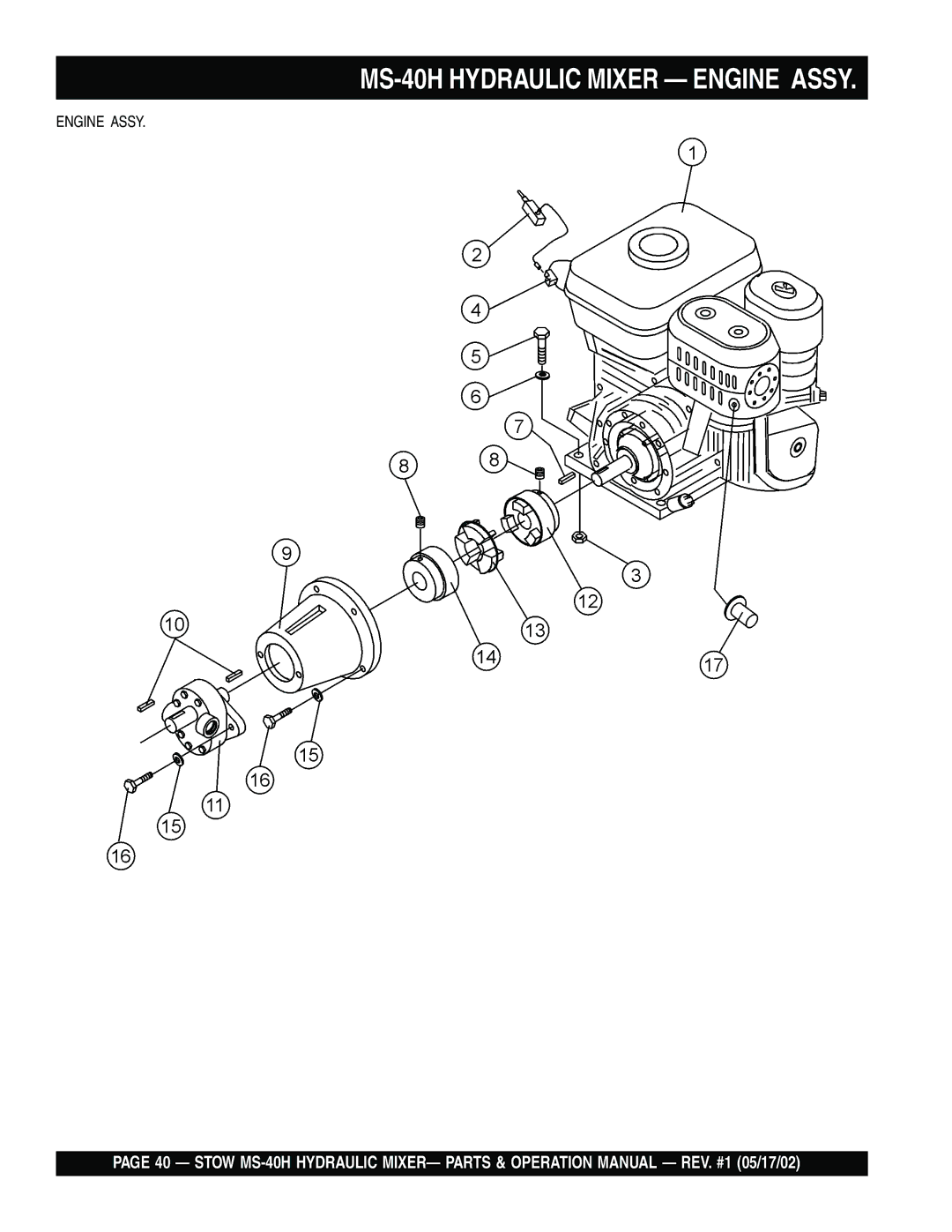 Stow operation manual MS-40H Hydraulic Mixer Engine Assy 