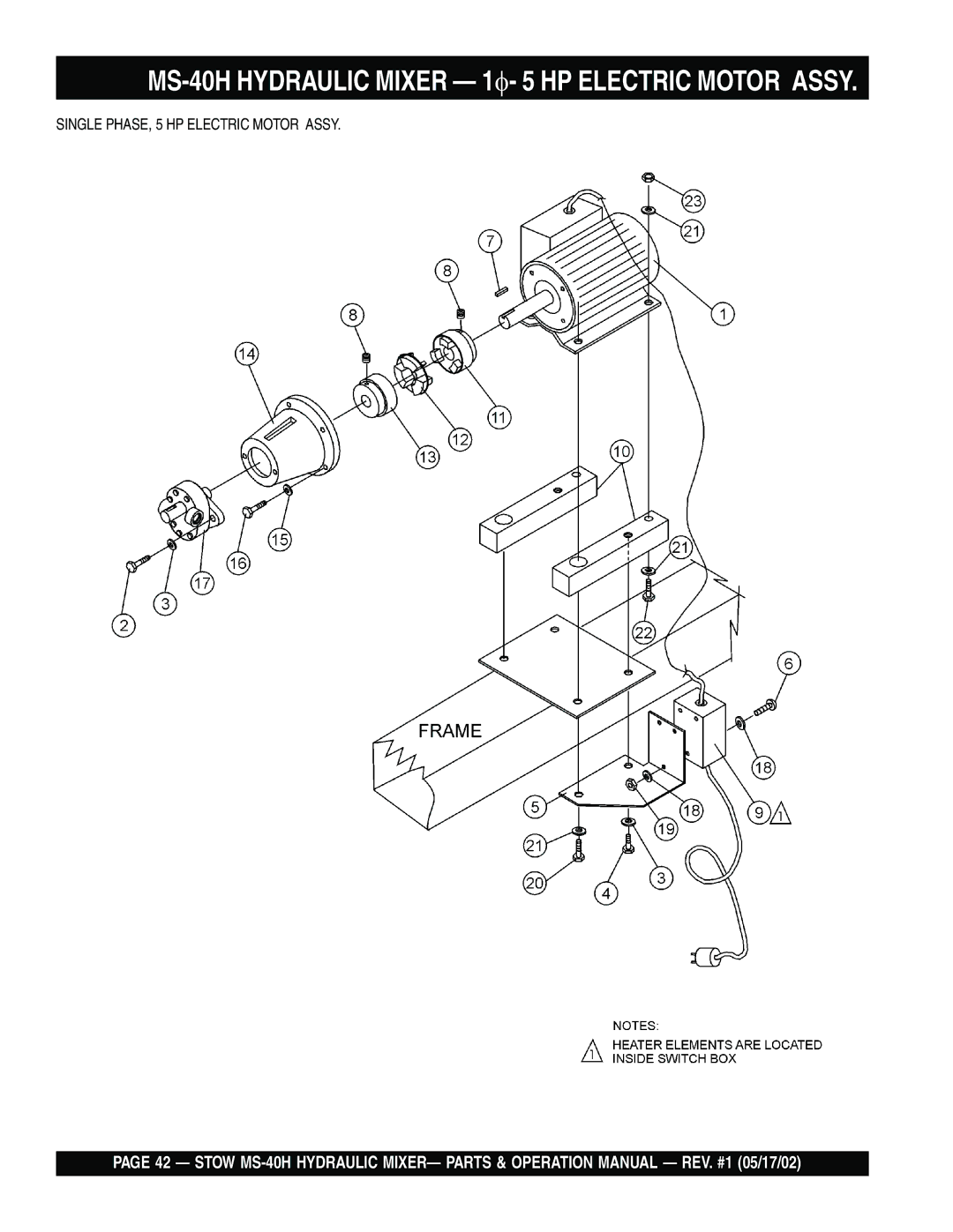 Stow operation manual MS-40H Hydraulic Mixer 1f- 5 HP Electric Motor Assy 