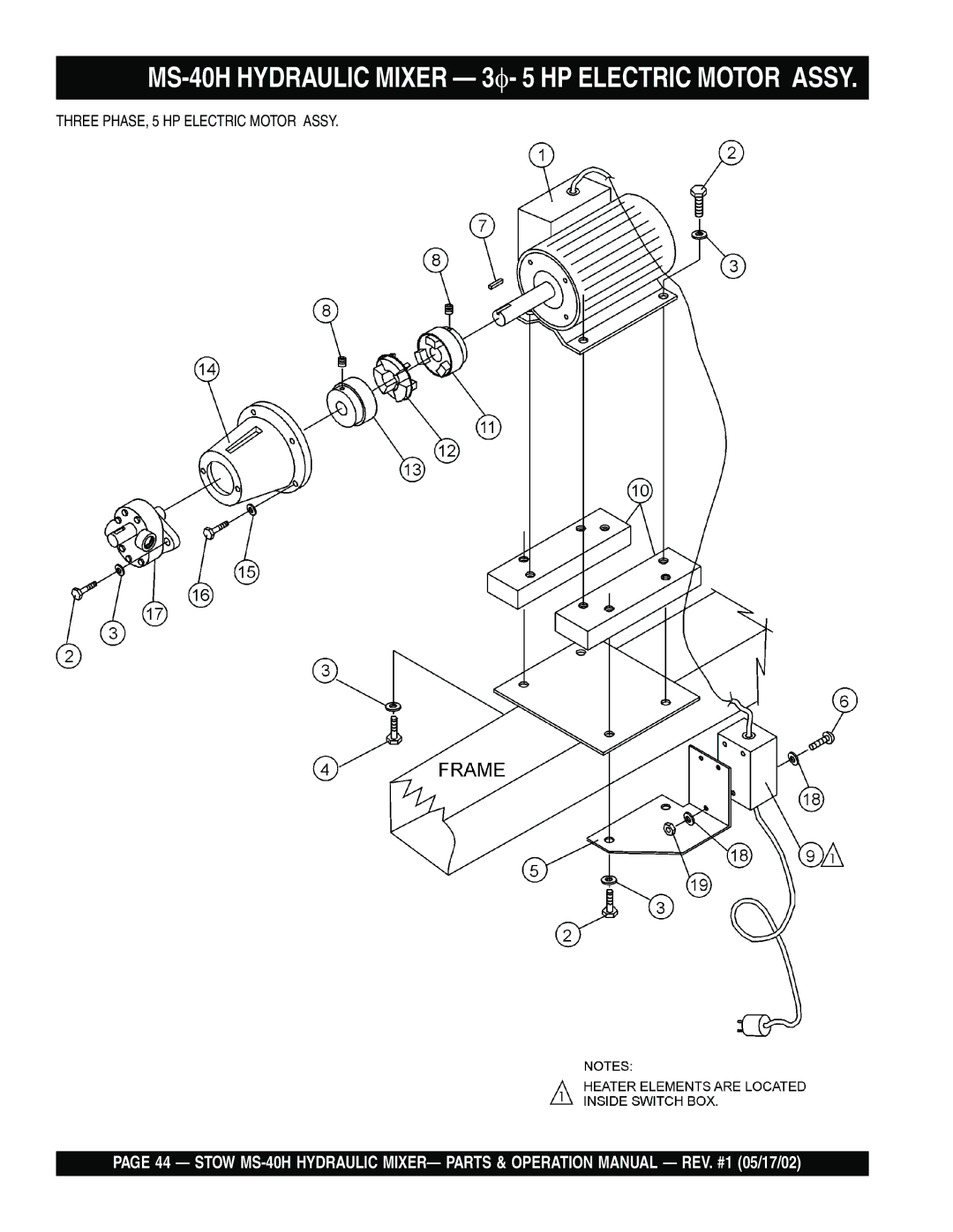 Stow operation manual MS-40H Hydraulic Mixer 3f- 5 HP Electric Motor Assy 