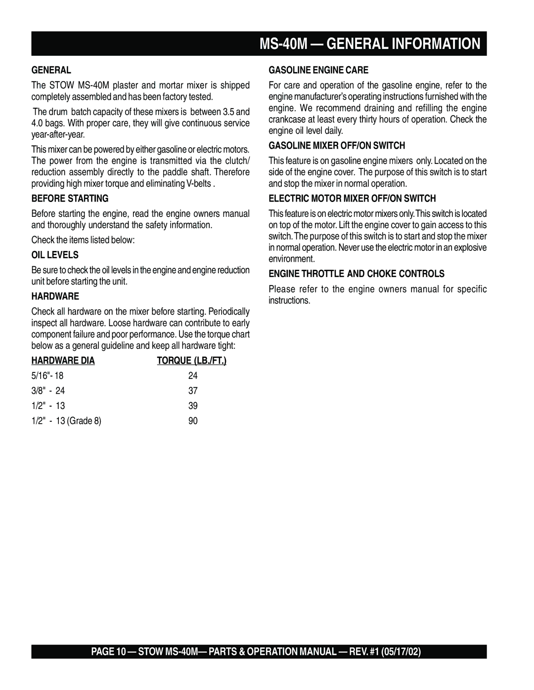 Stow operation manual MS-40M General Information 