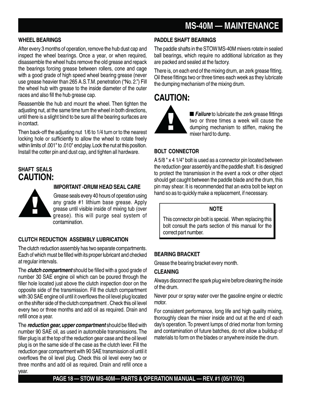 Stow operation manual MS-40M Maintenance 