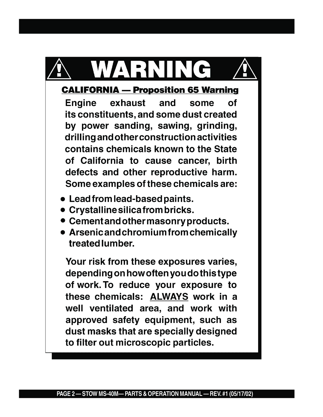 Stow MS-40M operation manual 