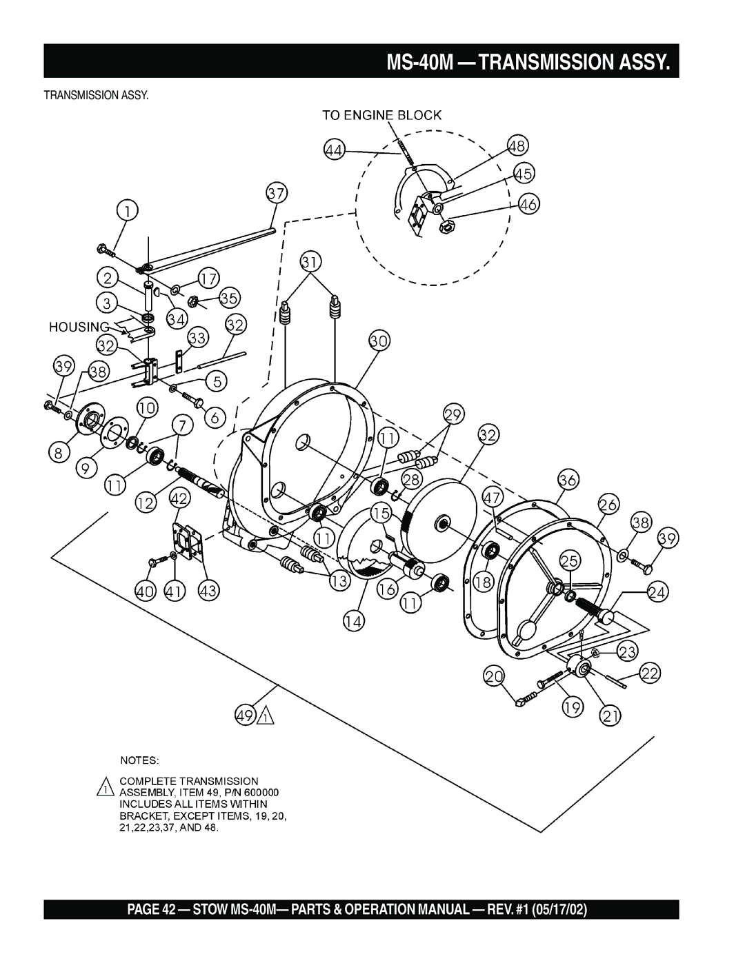 Stow operation manual MS-40M Transmission Assy 