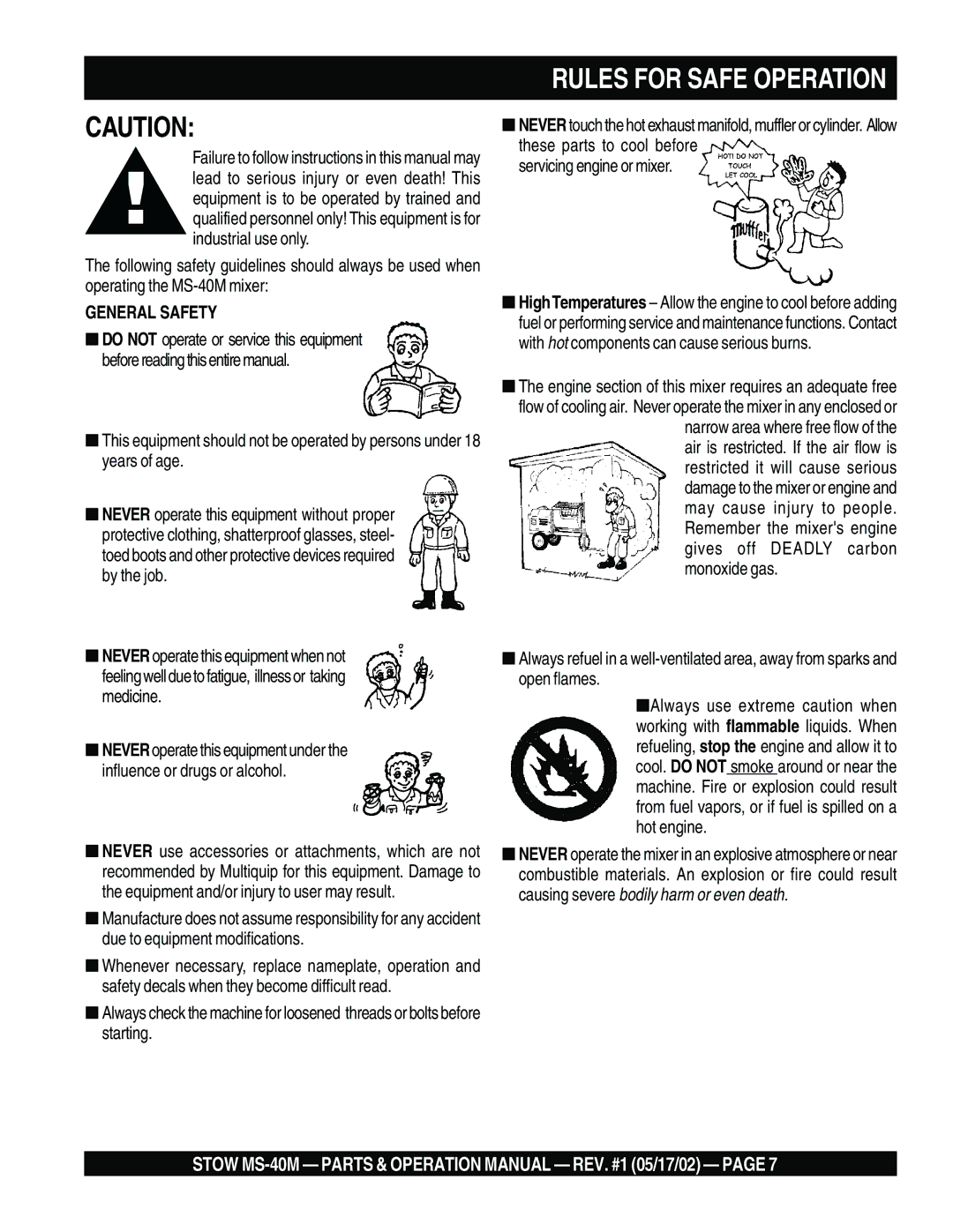 Stow MS-40M operation manual Rules for Safe Operation, General Safety 