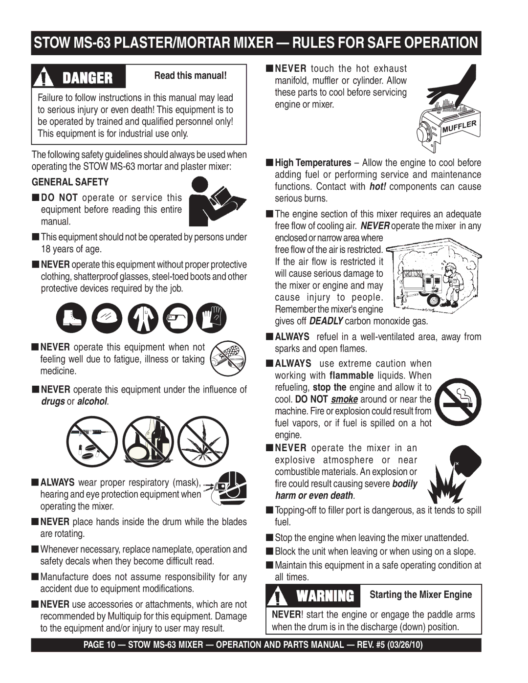 Stow Stow MS-63 PLASTER/MORTAR Mixer Rules for Safe Operation, Read this manual 