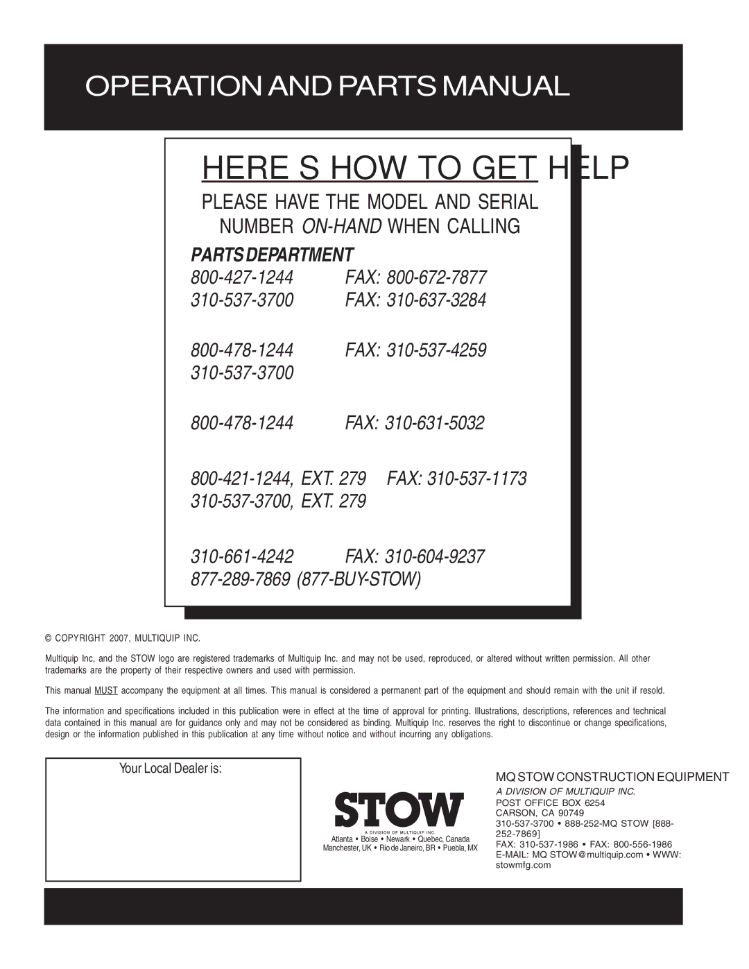 Stow MS-63 manual HERE’S HOW to GET Help 