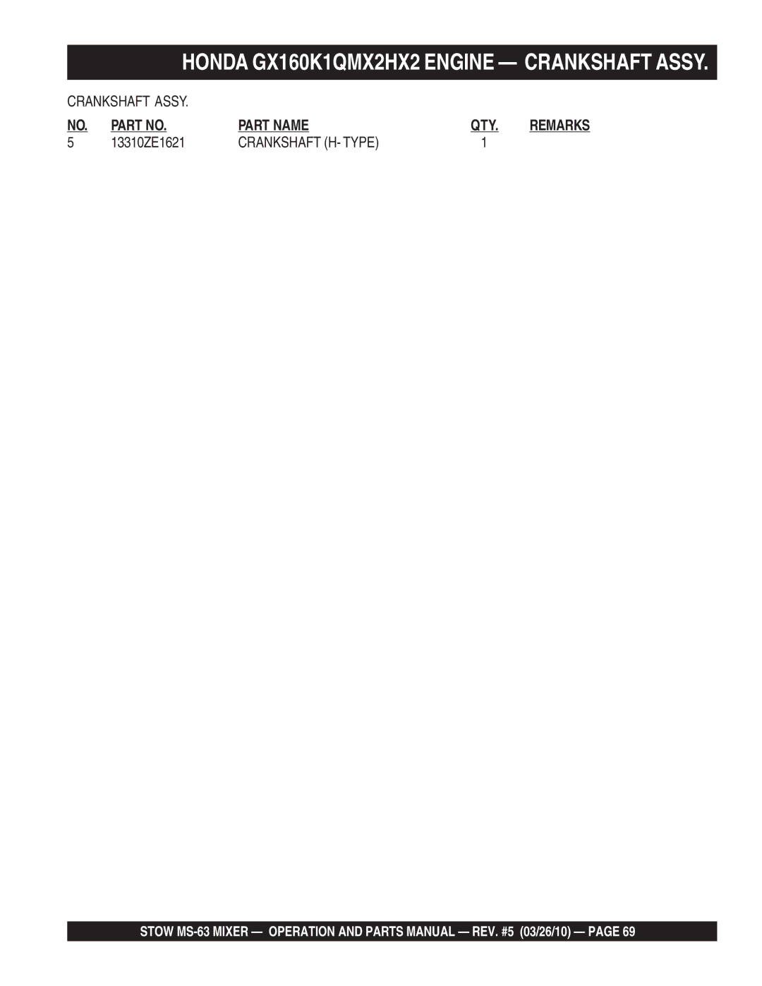 Stow MS-63 manual Crankshaft H- Type 