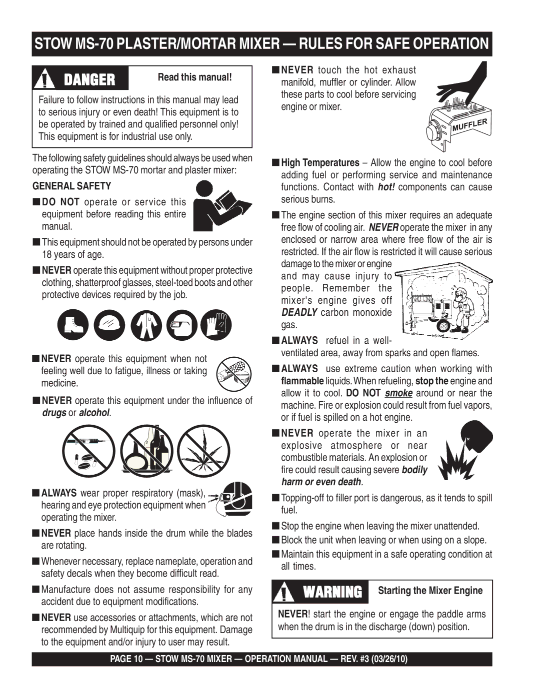 Stow Stow MS-70 PLASTER/MORTAR Mixer Rules for Safe Operation, Read this manual 