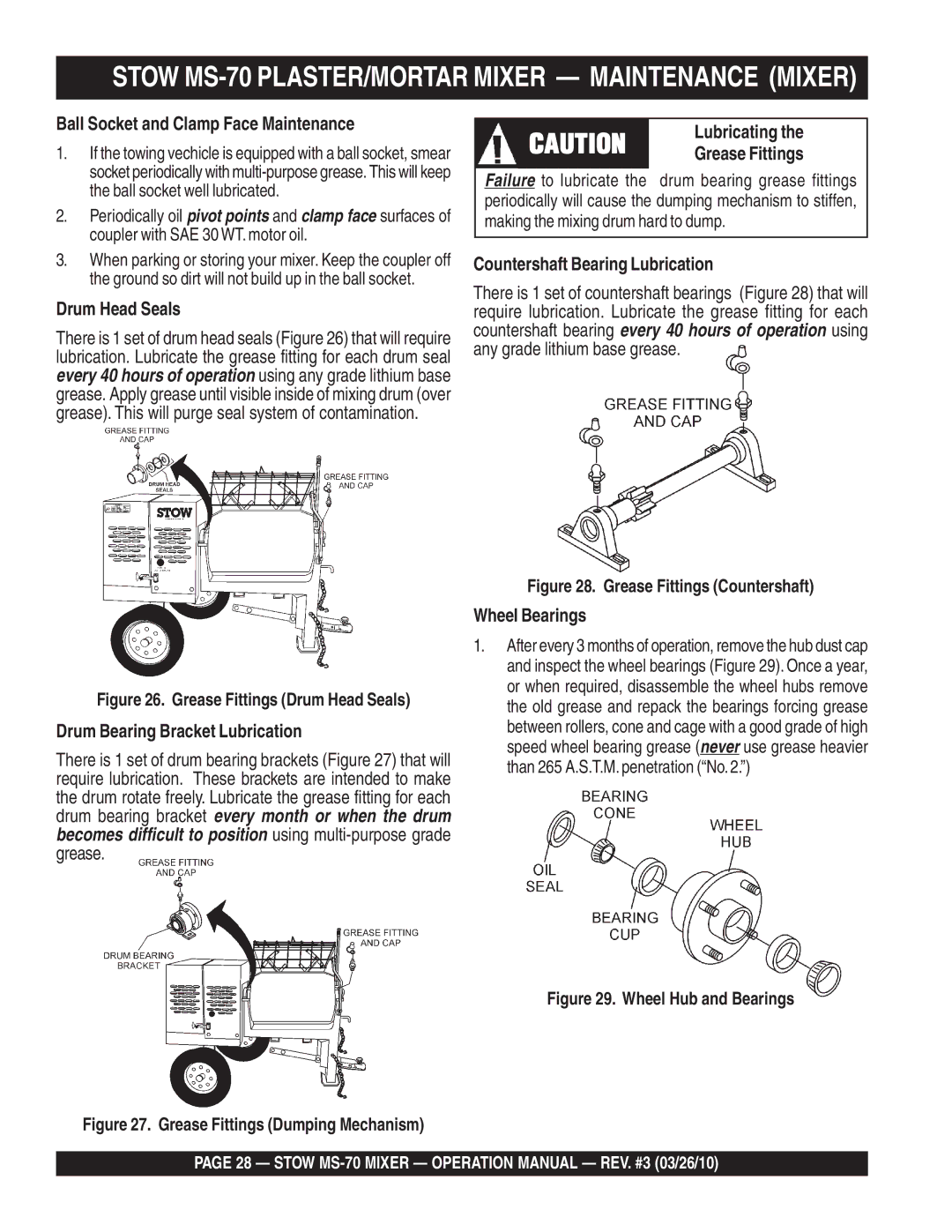 Stow MS-70 manual Ball Socket and Clamp Face Maintenance, Drum Head Seals, Drum Bearing Bracket Lubrication, Lubricating 