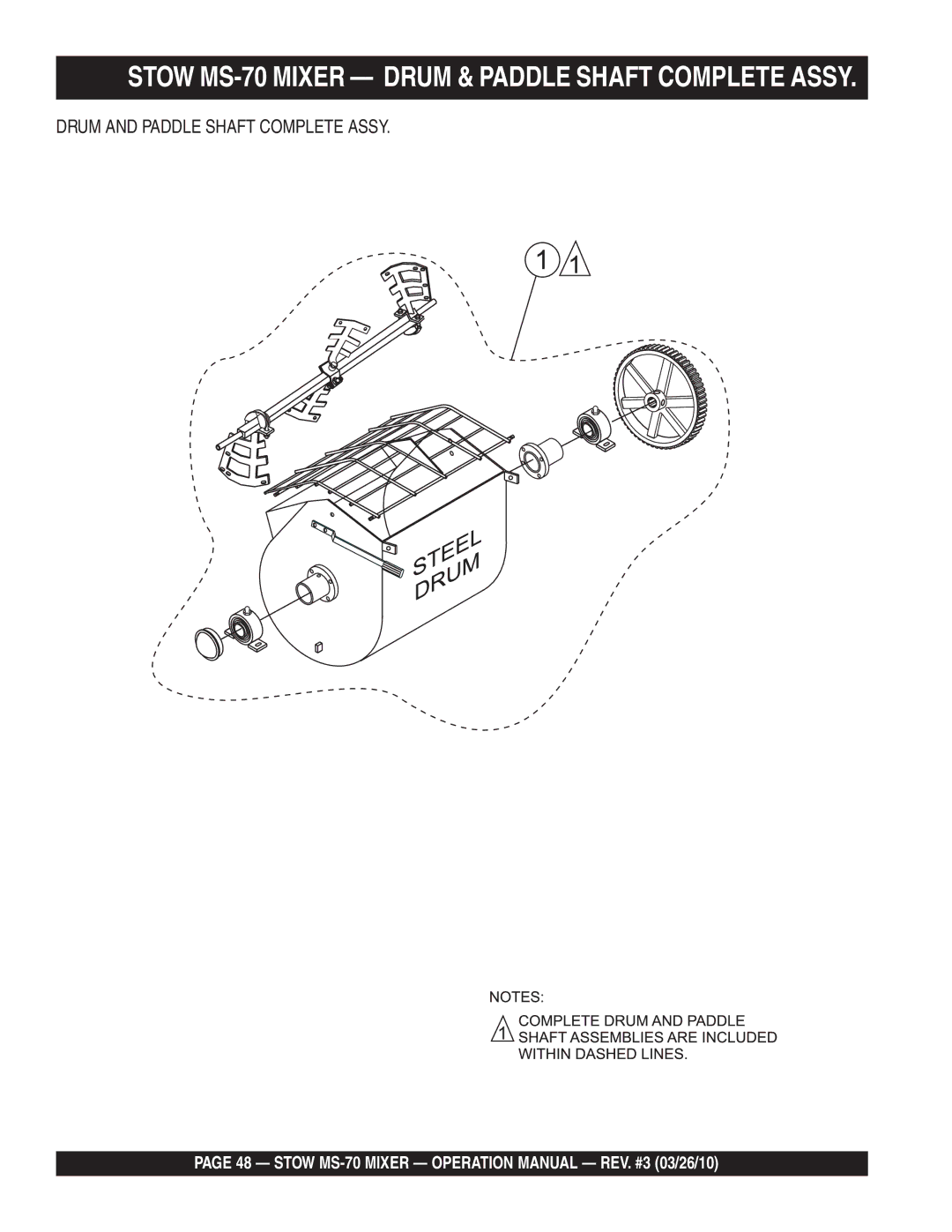 Stow manual Stow MS-70 Mixer Drum & Paddle Shaft Complete Assy, Drum and Paddle Shaft Complete Assy 