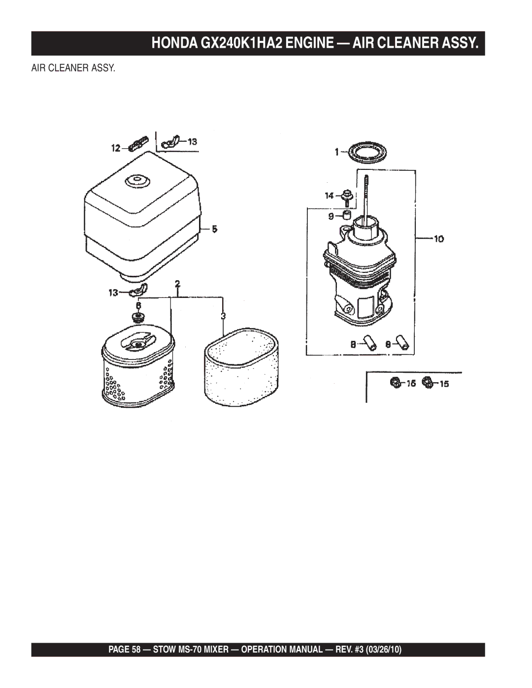 Stow MS-70 manual AIR Cleaner Assy 