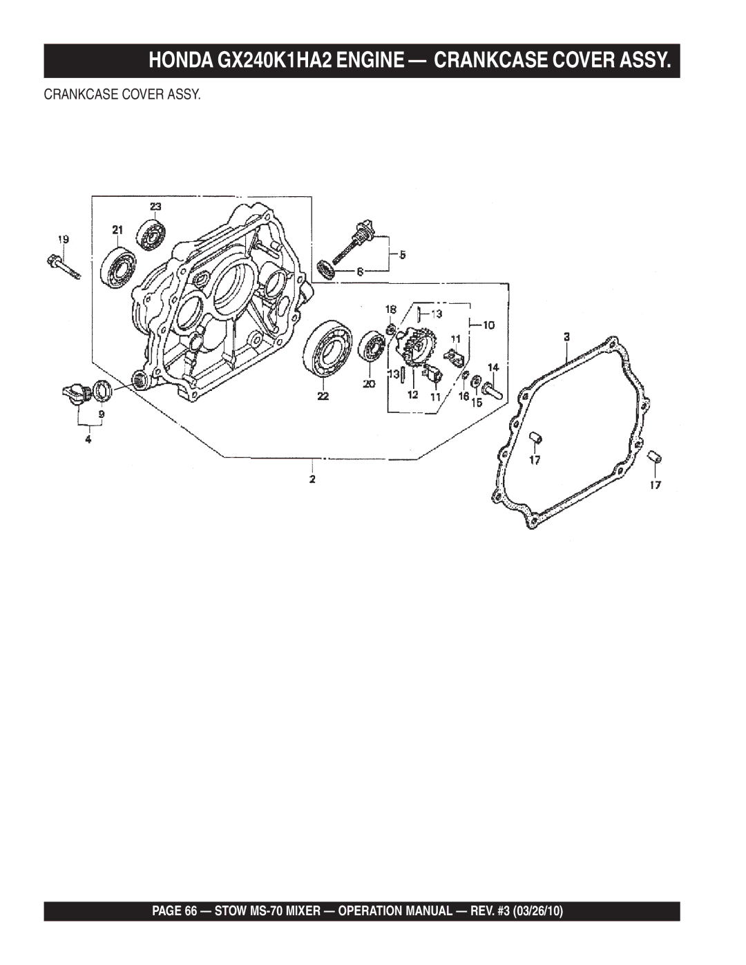 Stow MS-70 manual Crankcase Cover Assy 