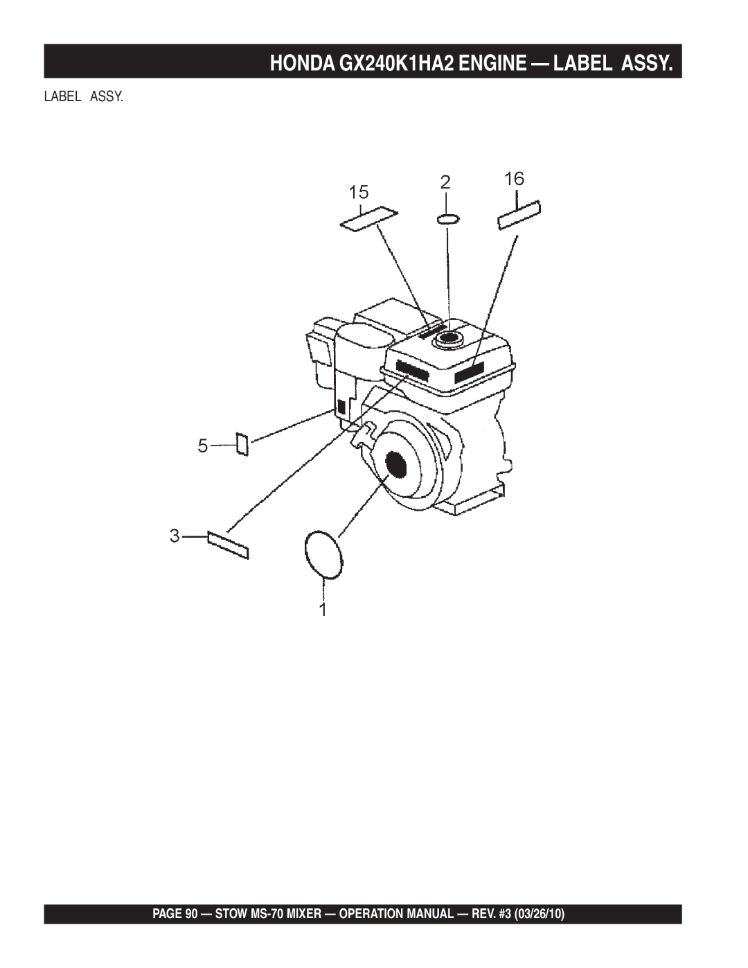 Stow MS-70 manual Label Assy 