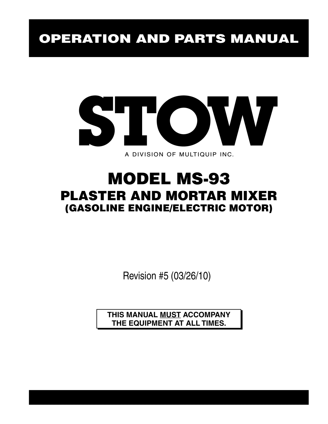 Stow manual Model MS-93 