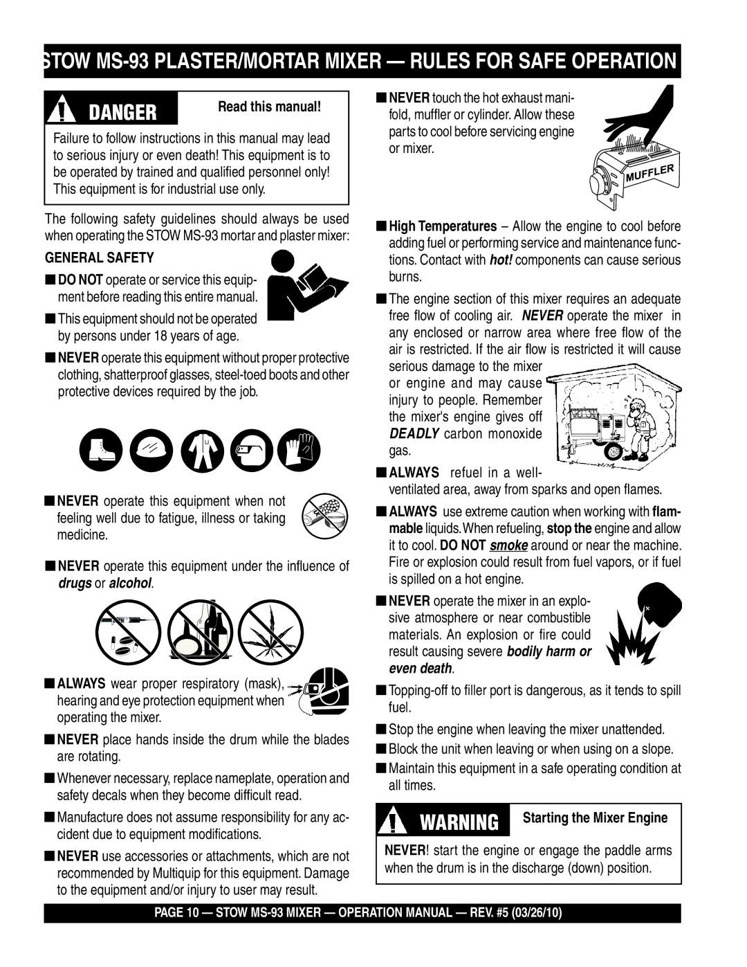 Stow Stow MS-93 PLASTER/MORTAR Mixer Rules for Safe Operation, Read this manual 