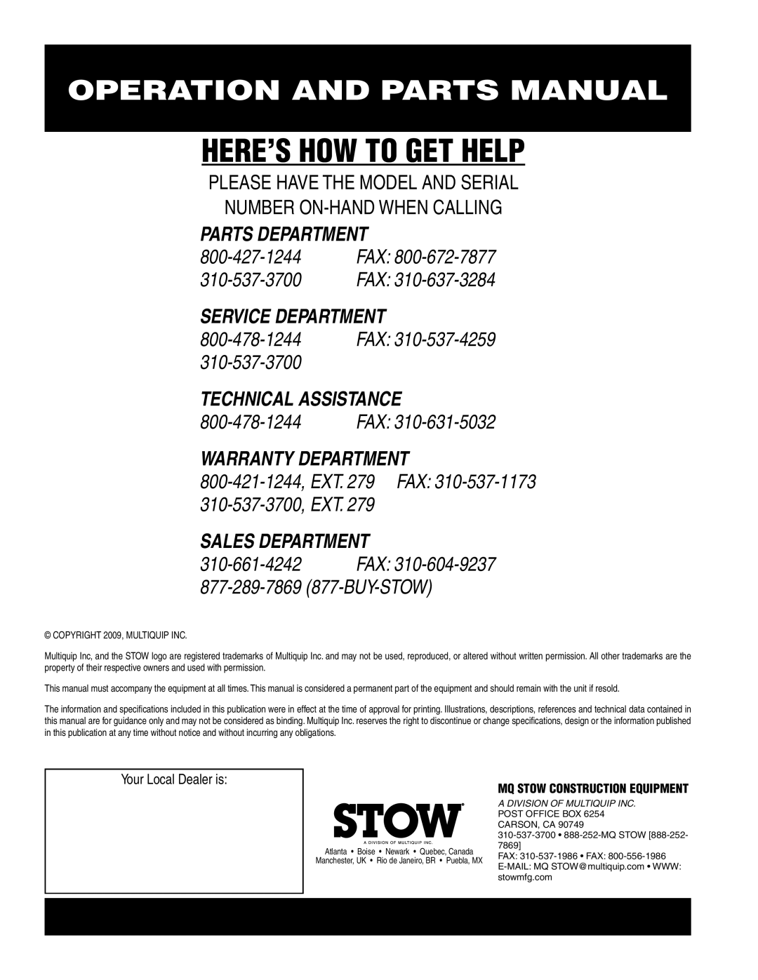 Stow MS-93 manual HERE’S HOW to GET Help 