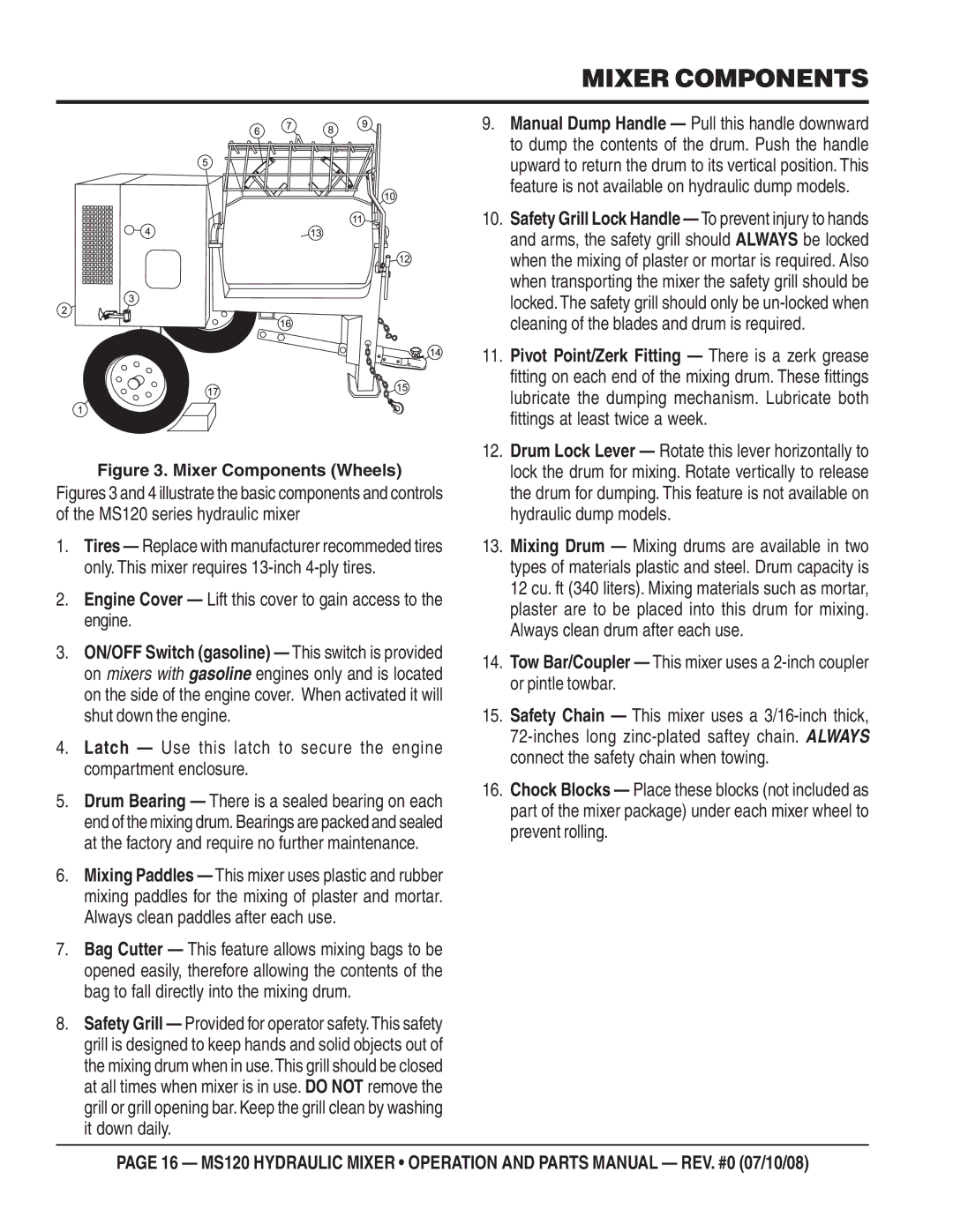 Stow MS120H13, MS120HD13 manual Mixer Components, Engine Cover Lift this cover to gain access to the engine 