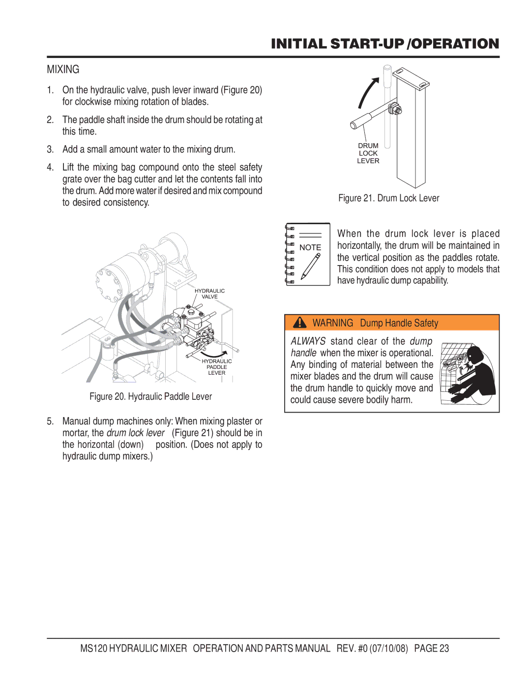 Stow MS120HD13, MS120H13 manual Initial START-UP /OPERATION, Mixing 