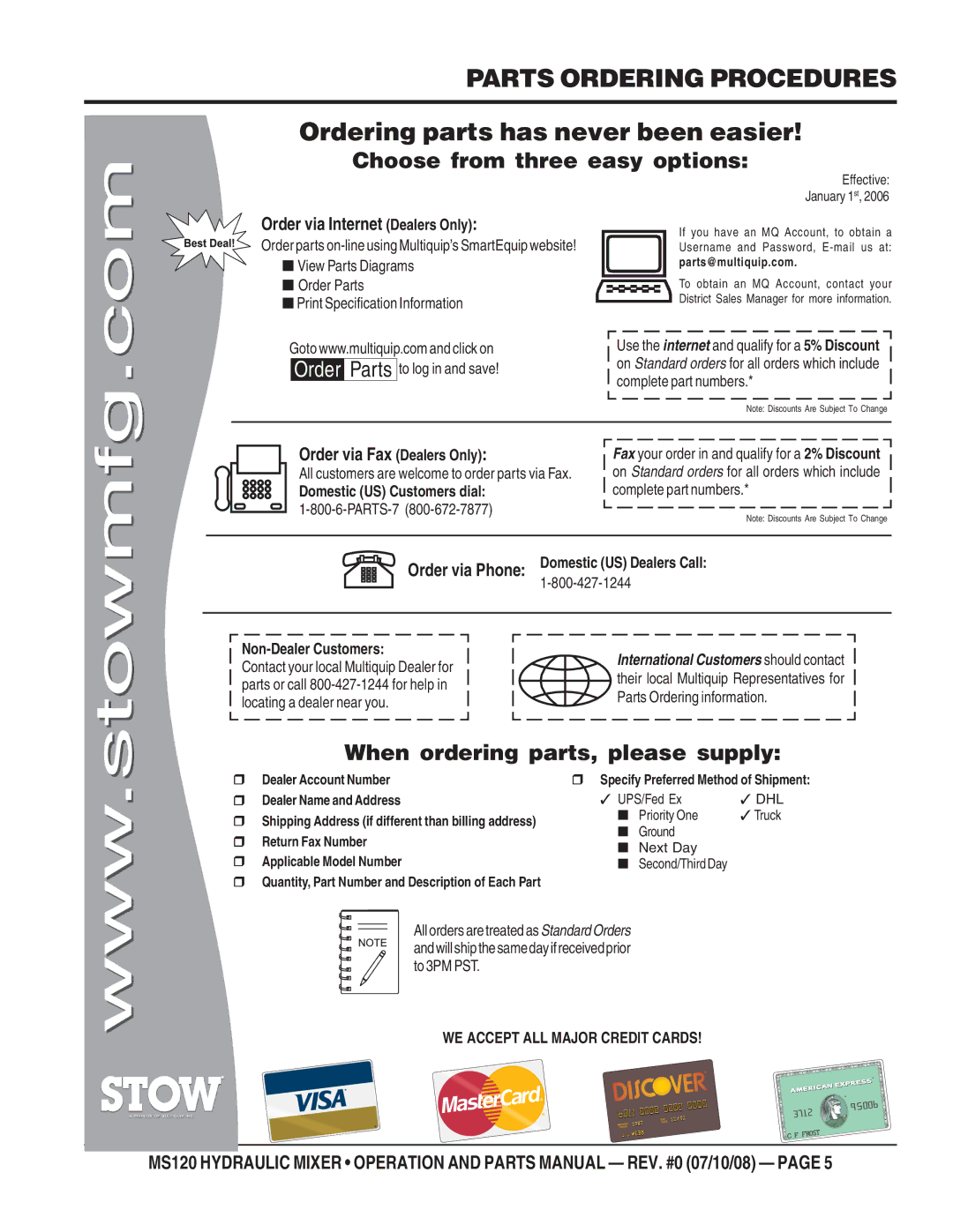 Stow MS120HD13, MS120H13 manual Parts Ordering Procedures, Ordering parts has never been easier 