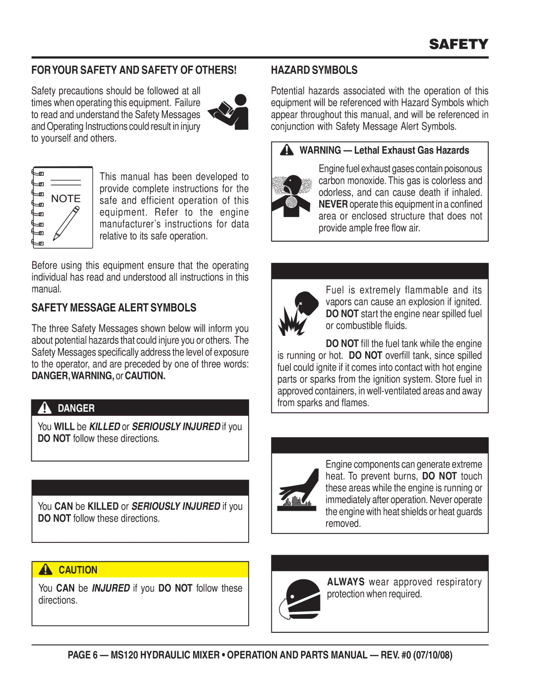 Stow MS120H13 Safety Message Alert Symbols, Hazard Symbols, You can be Injured if you do not follow these directions 