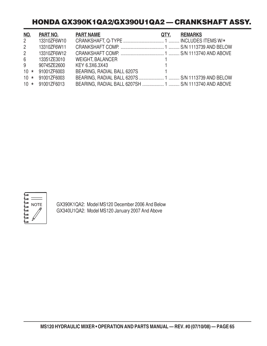 Stow MS120HD13, MS120H13 manual WEIGHT, Balancer, BEARING, Radial Ball 6207S 