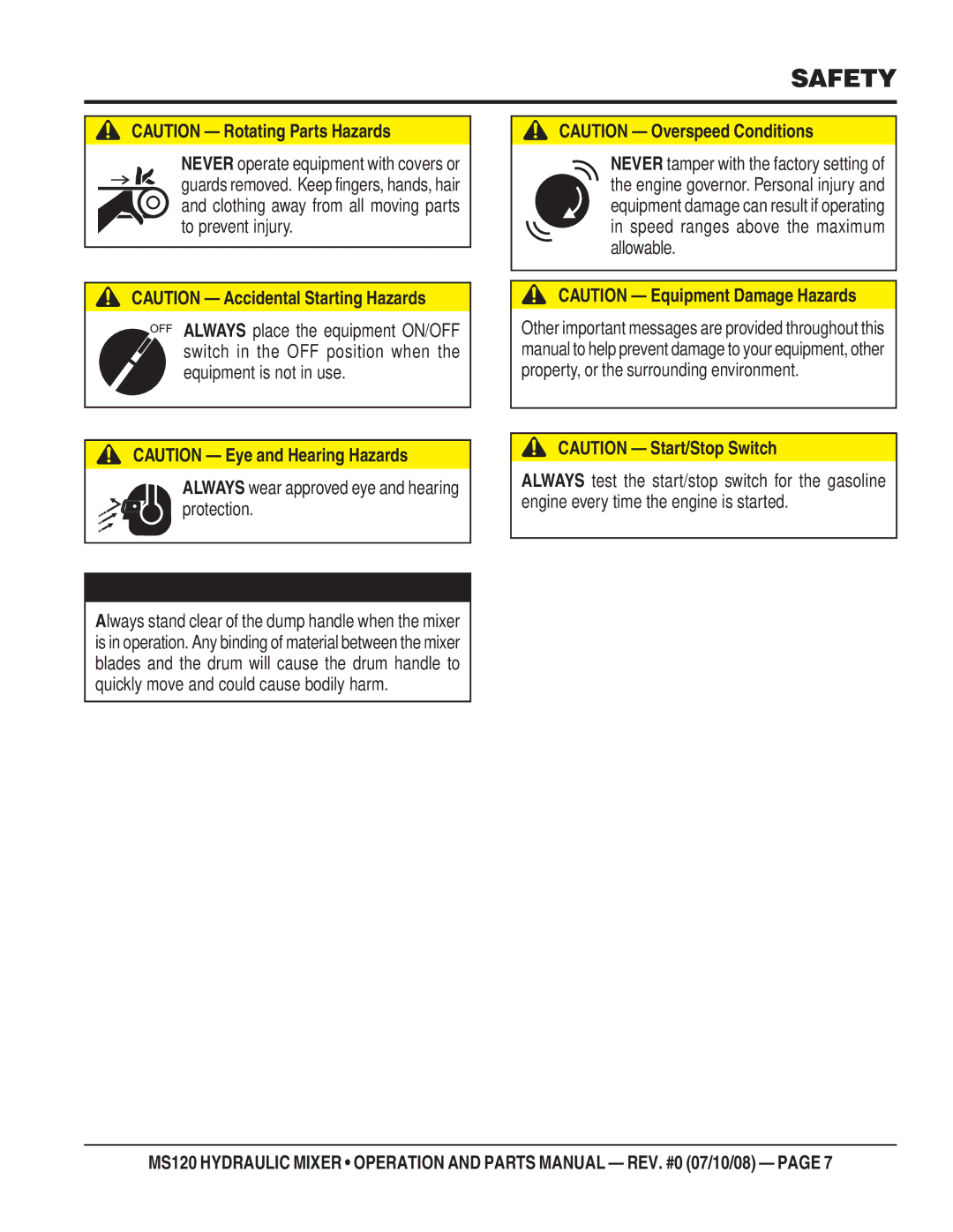 Stow MS120HD13, MS120H13 manual Safety 